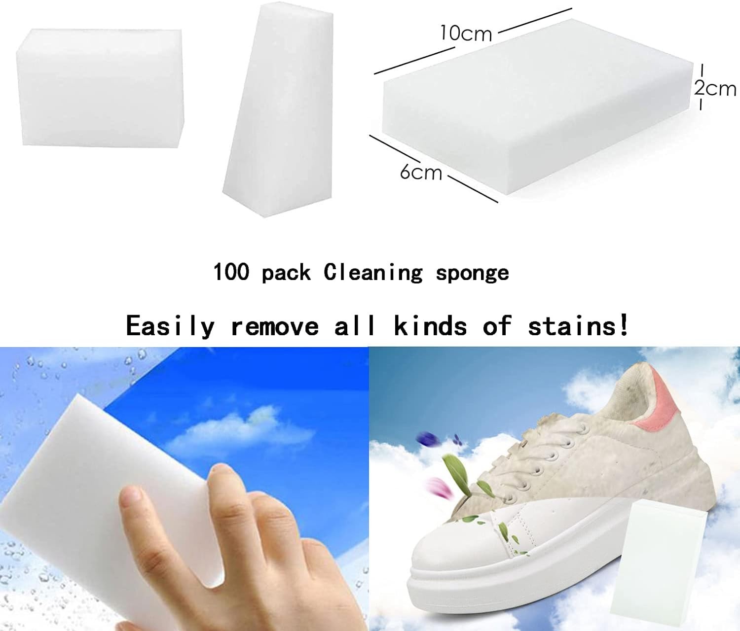 Multi-Functional 100 Pack Melamine Magic Sponges – Powerful Household Cleaners