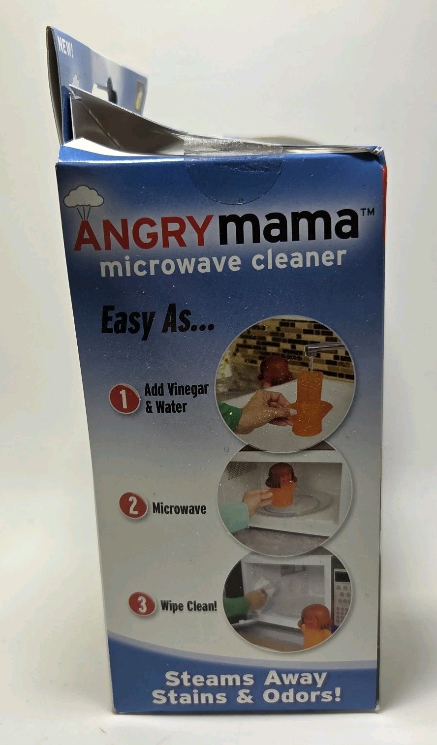 NIB Bulbhead Angry Mama Microwave Cleaner Steams Away Stains Odors Red/Yellow