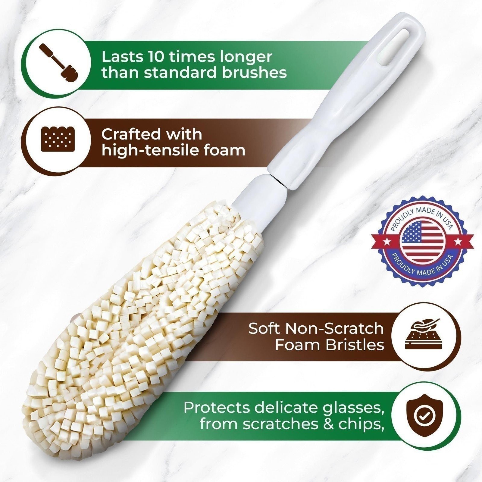 Tupkee Flute Wine Glass Cleaning Brush – Soft Non-Scratch Foam Bristles