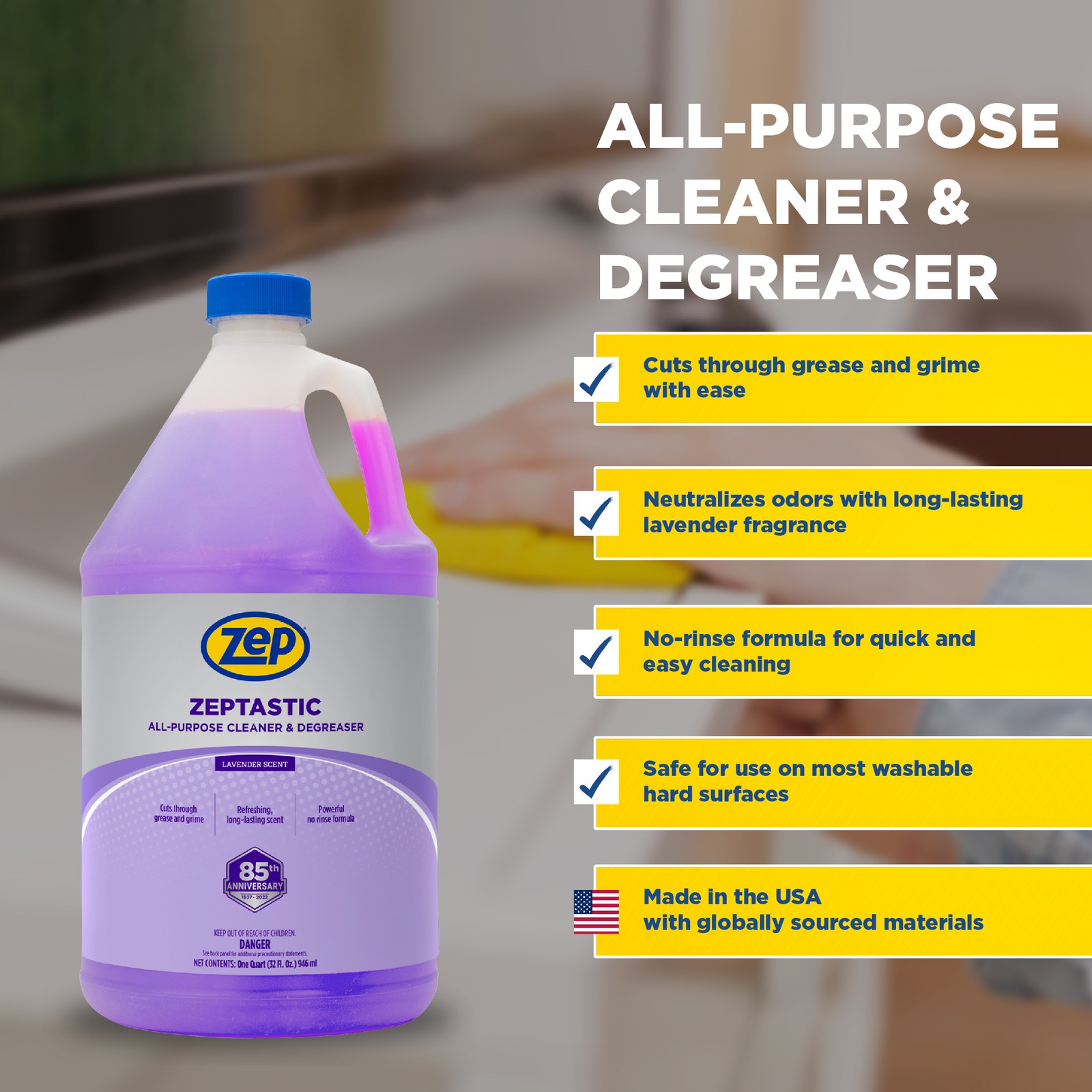 Zep Zeptastic All-Purpose Cleaner and Degreaser – 1 Gallon (Case of 4) 325724 –