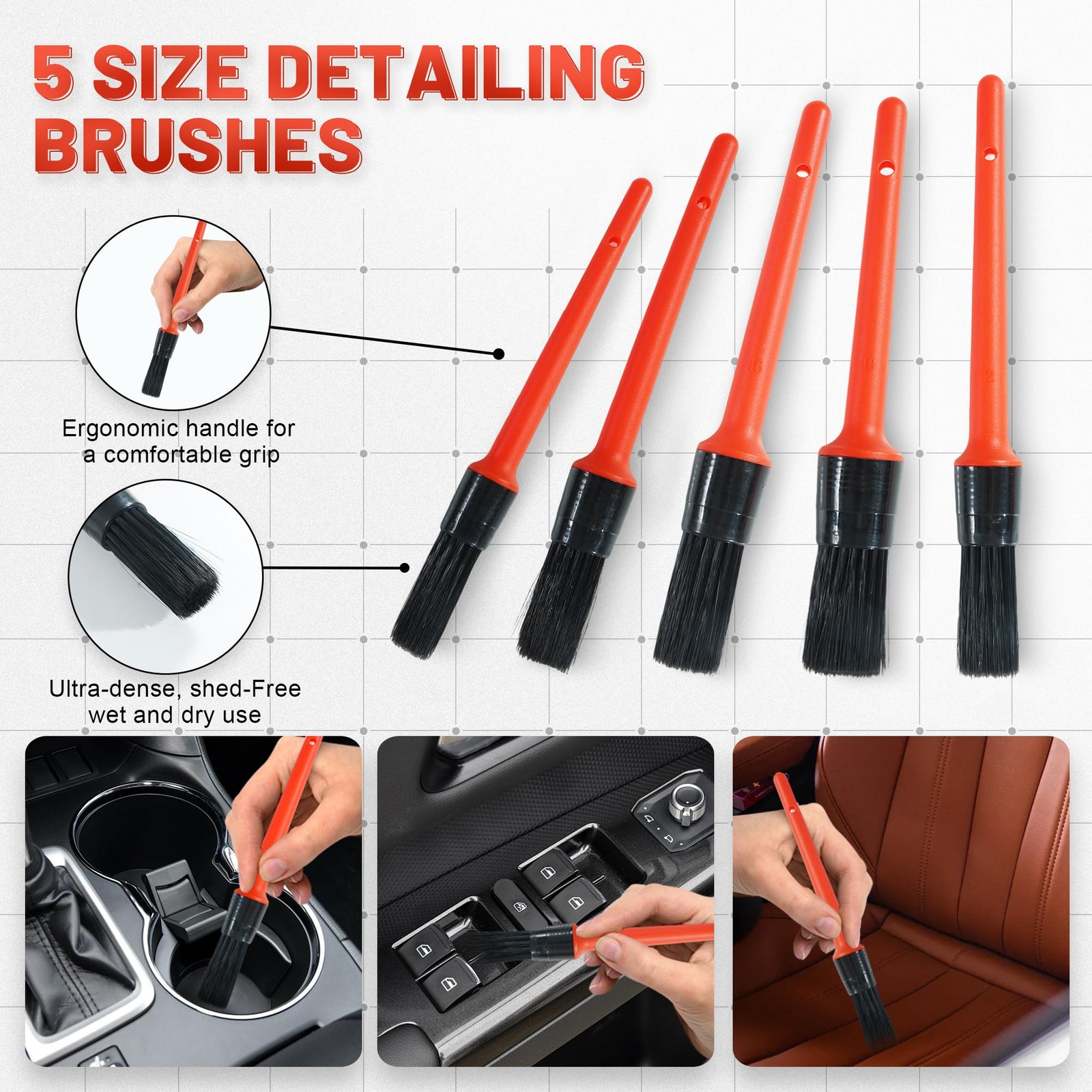 10Pcs Interior Detailing Brush Set, Car Vent & Dashboard Cleaner Kit with Mic…