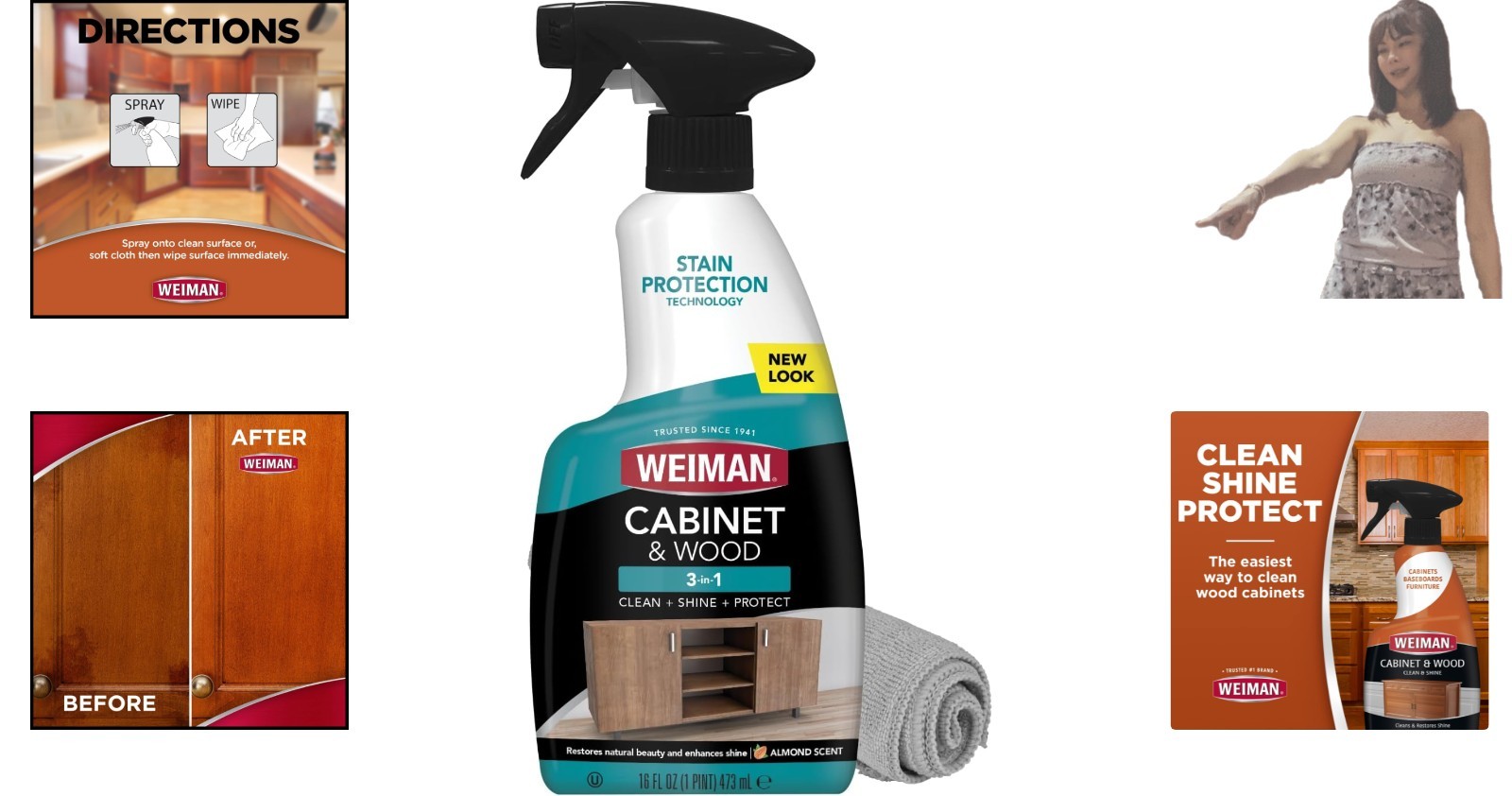 Cabinet & Wood Clean & Shine Spray – Almond Scent, 16 Fl Oz, Microfiber Included