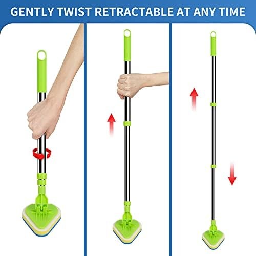 2 in 1 Scrub Cleaning Brush with 37” Long Extendable Handle,1 Stiff Bristle and