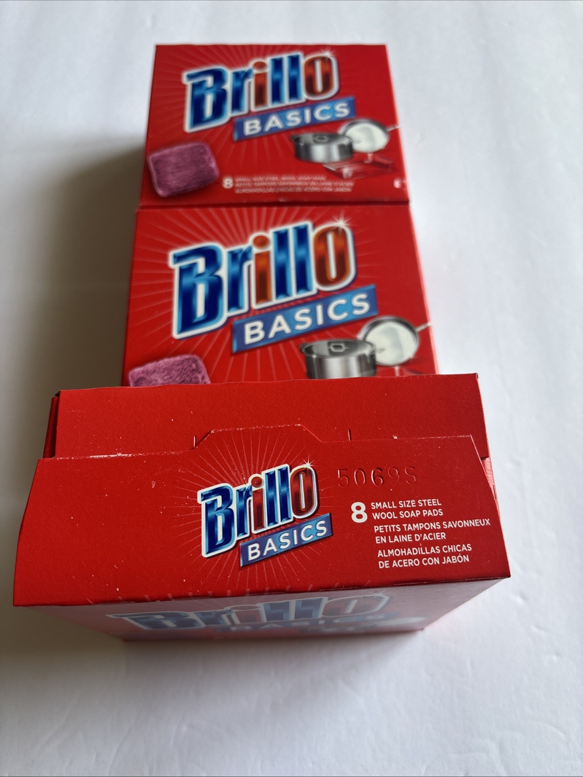Three Boxes Brillo Basics Steel Wool Soap Pads, Small Size (Total 24 Count )