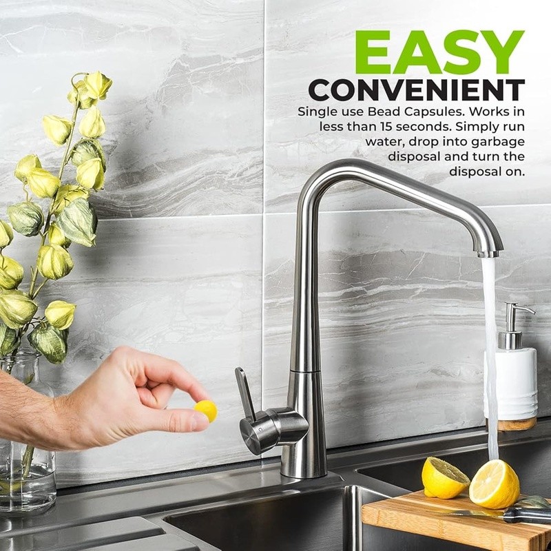 60 Bead Cleaner Capsules Sink Deodorizer Garbage Disposal Odor Eliminator Safe