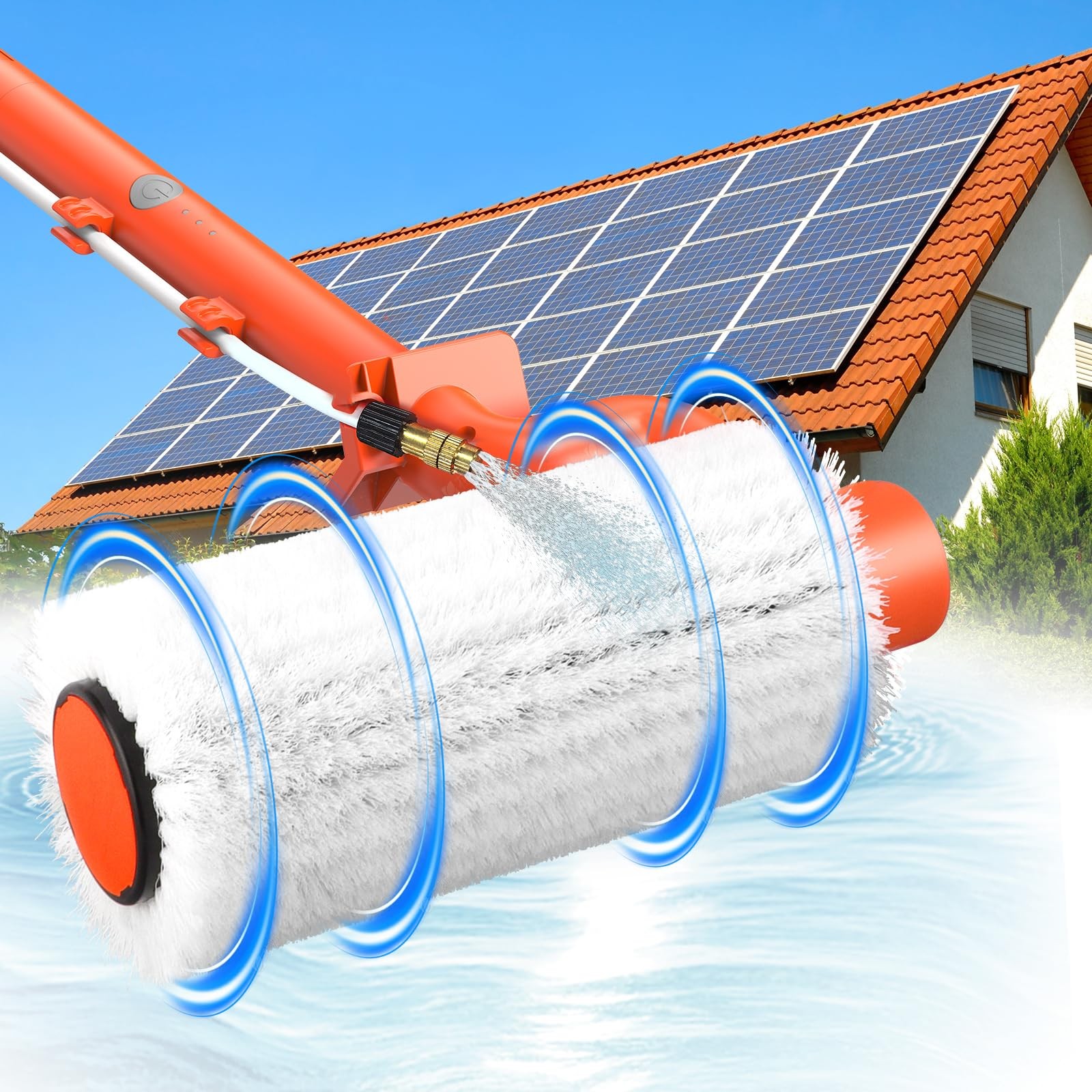 Electric Solar Panel Cleaning Brush and Pole, 20FT Telescopic Cleaning Roller…