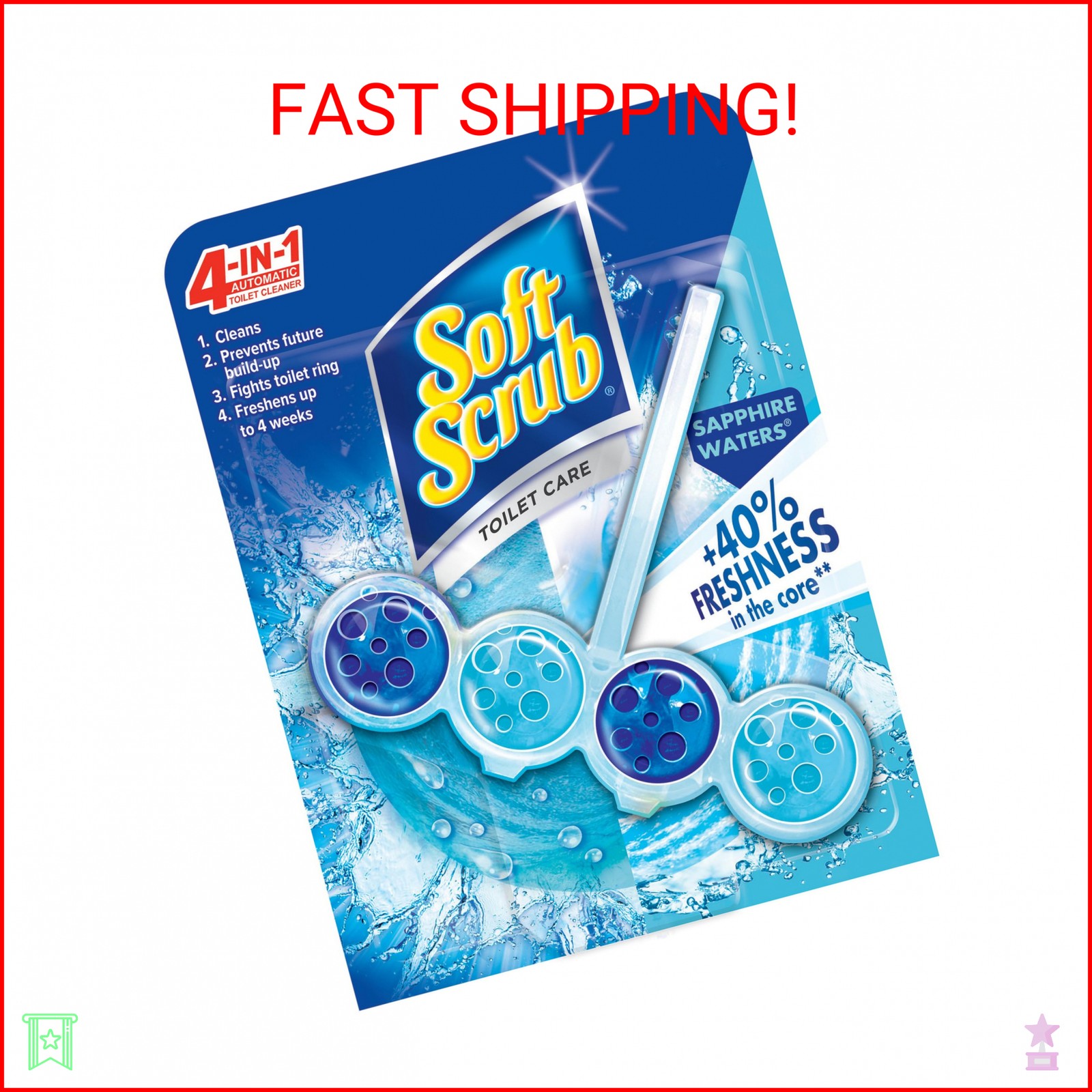 Soft Scrub 4-in-1 Rim Hanger Toilet Bowl Cleaner, Sapphire Waters, 6 Count