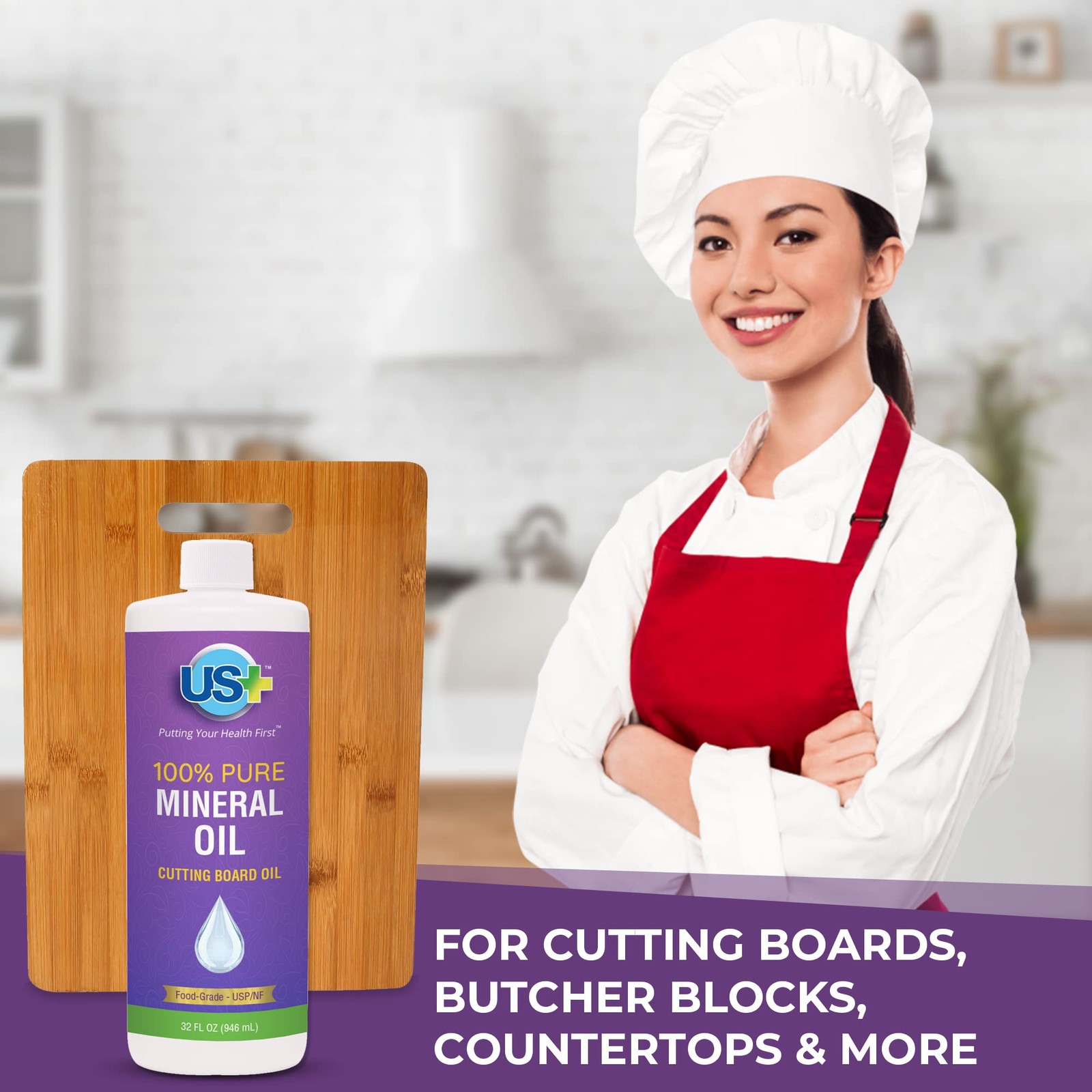 32oz Pure Mineral Oil – Cutting Board Oil – USP Food-Grade – Wood Cutting Board