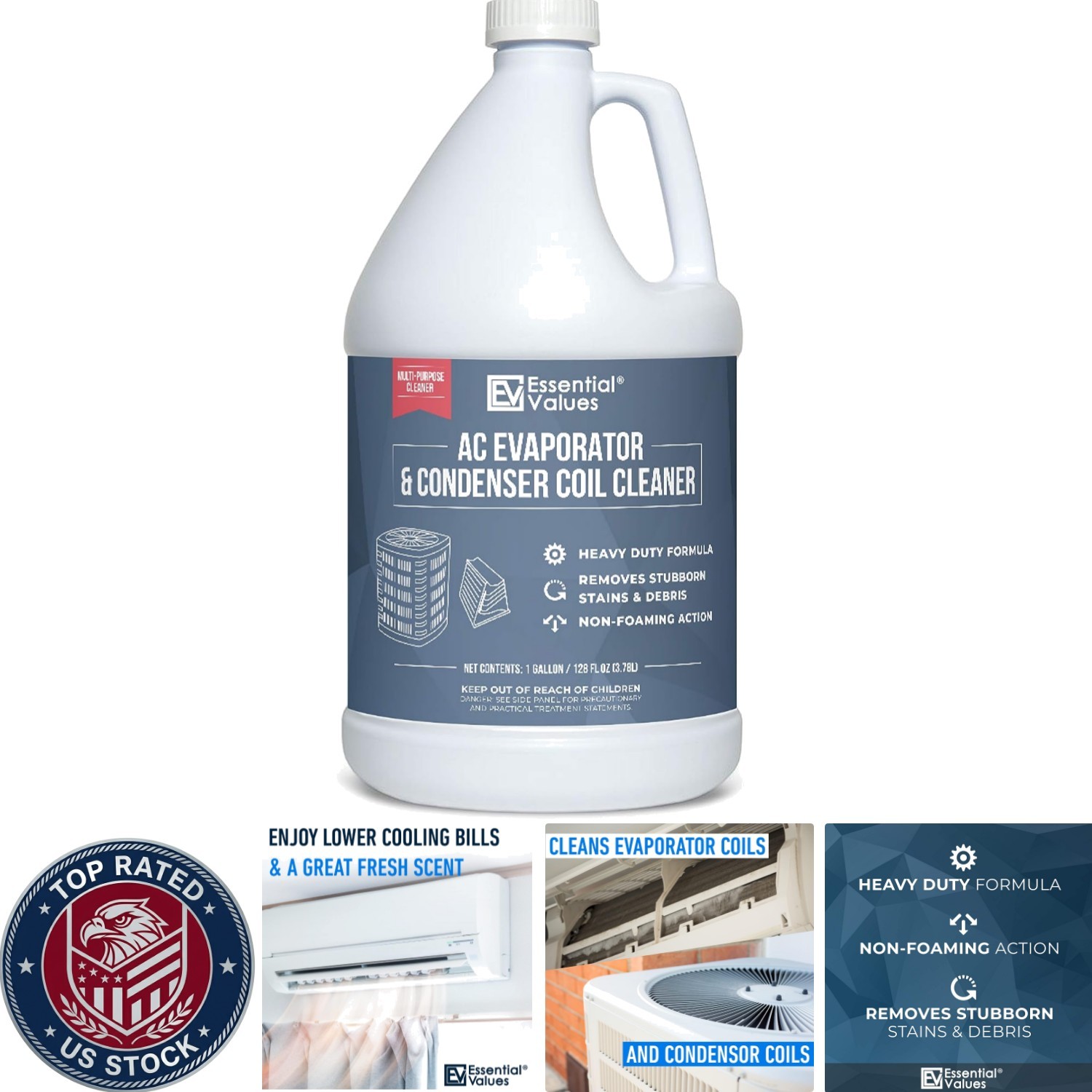 Heavy-Duty 128 Fl Oz AC Cleanser | Non-Foam for Evaporator & Condenser Coils