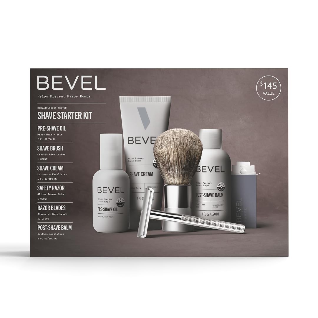 Bevel Shaving Kit for Men, Includes Safety Razor with 40 Replacement Blades, L