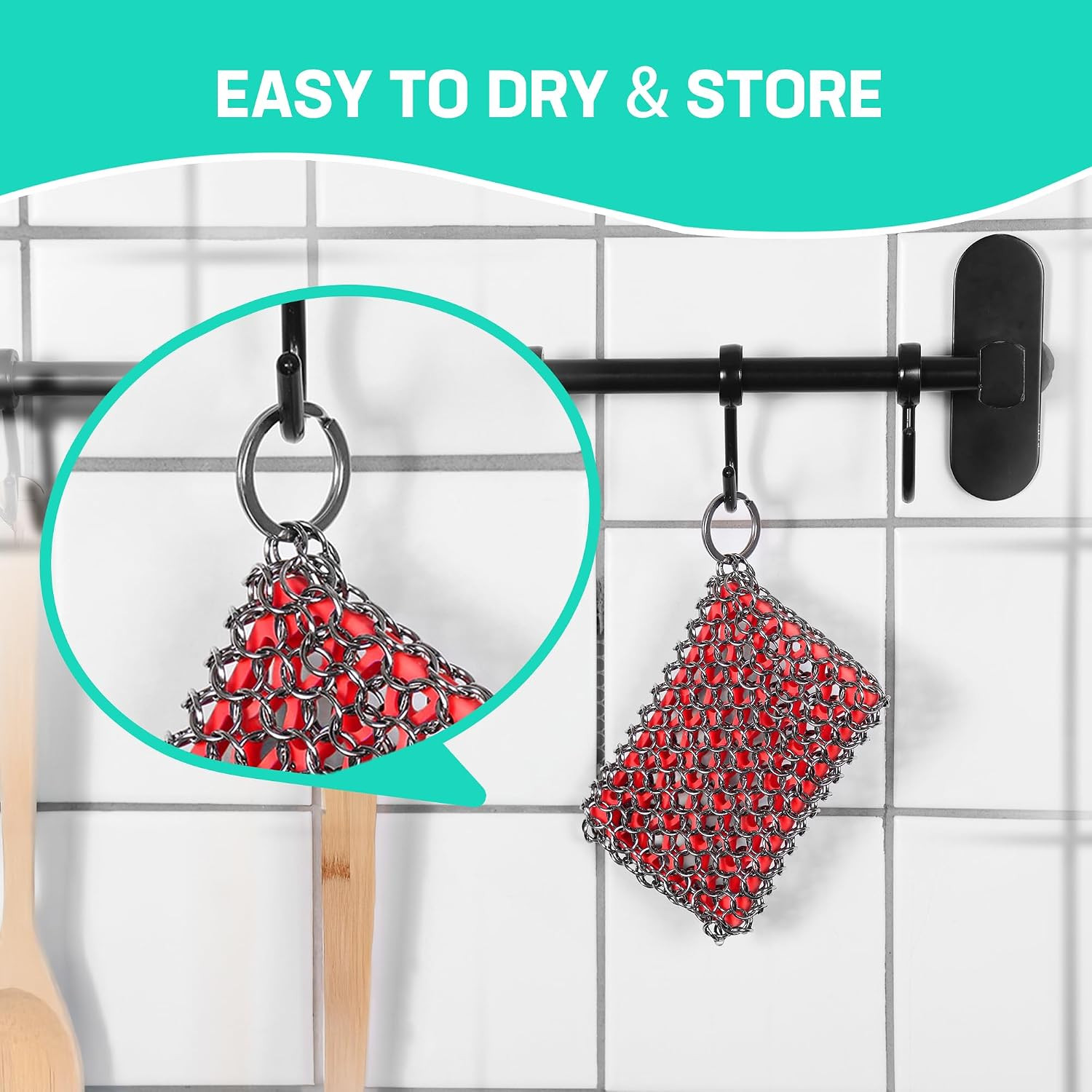 Cast Iron Chainmail Scrubber Stainless Steel Silicone Cleaner for Skillet Pan