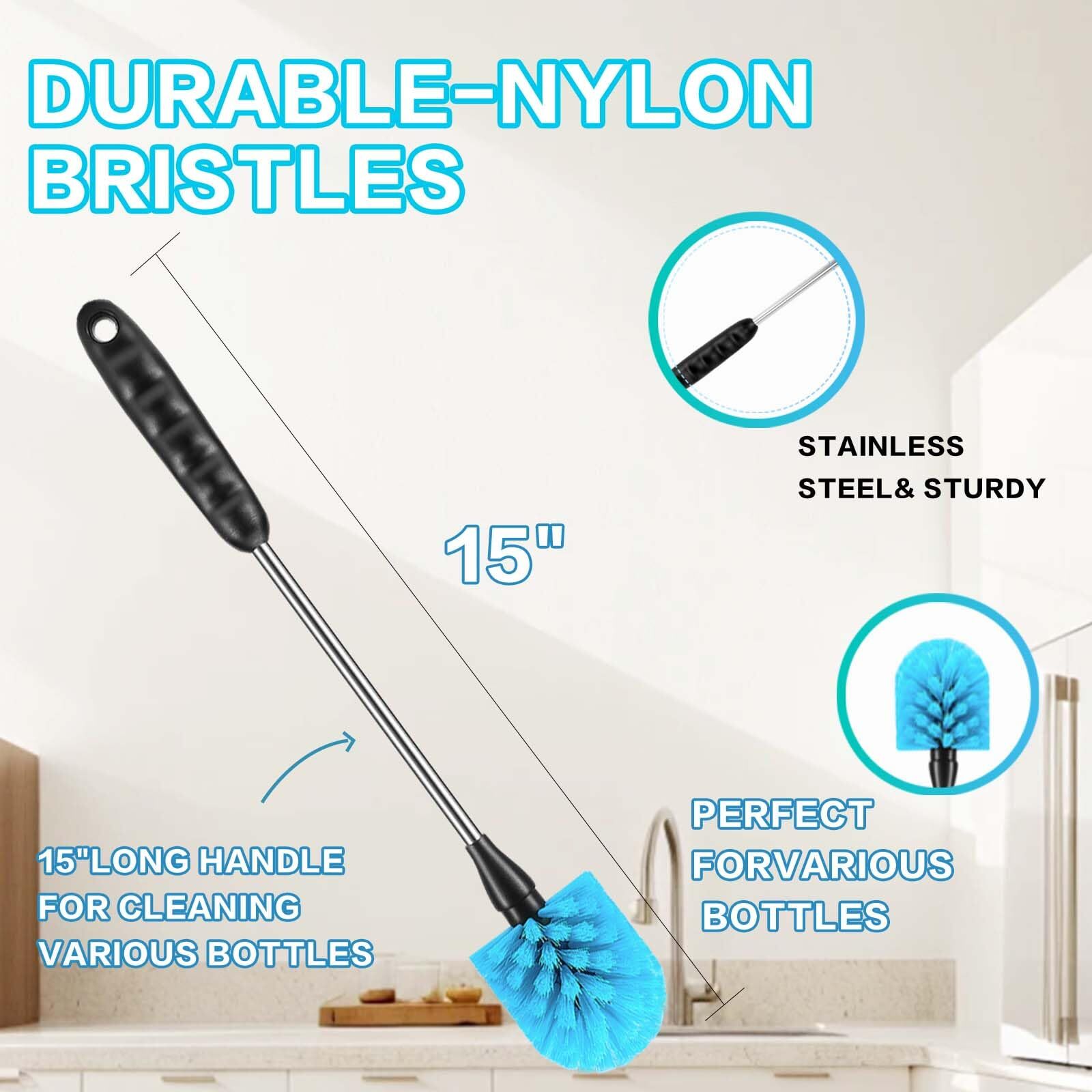 3 Pack Water Bottle Brush Setfruit And Vegetable Cleaning Brusheslong Handle 3in
