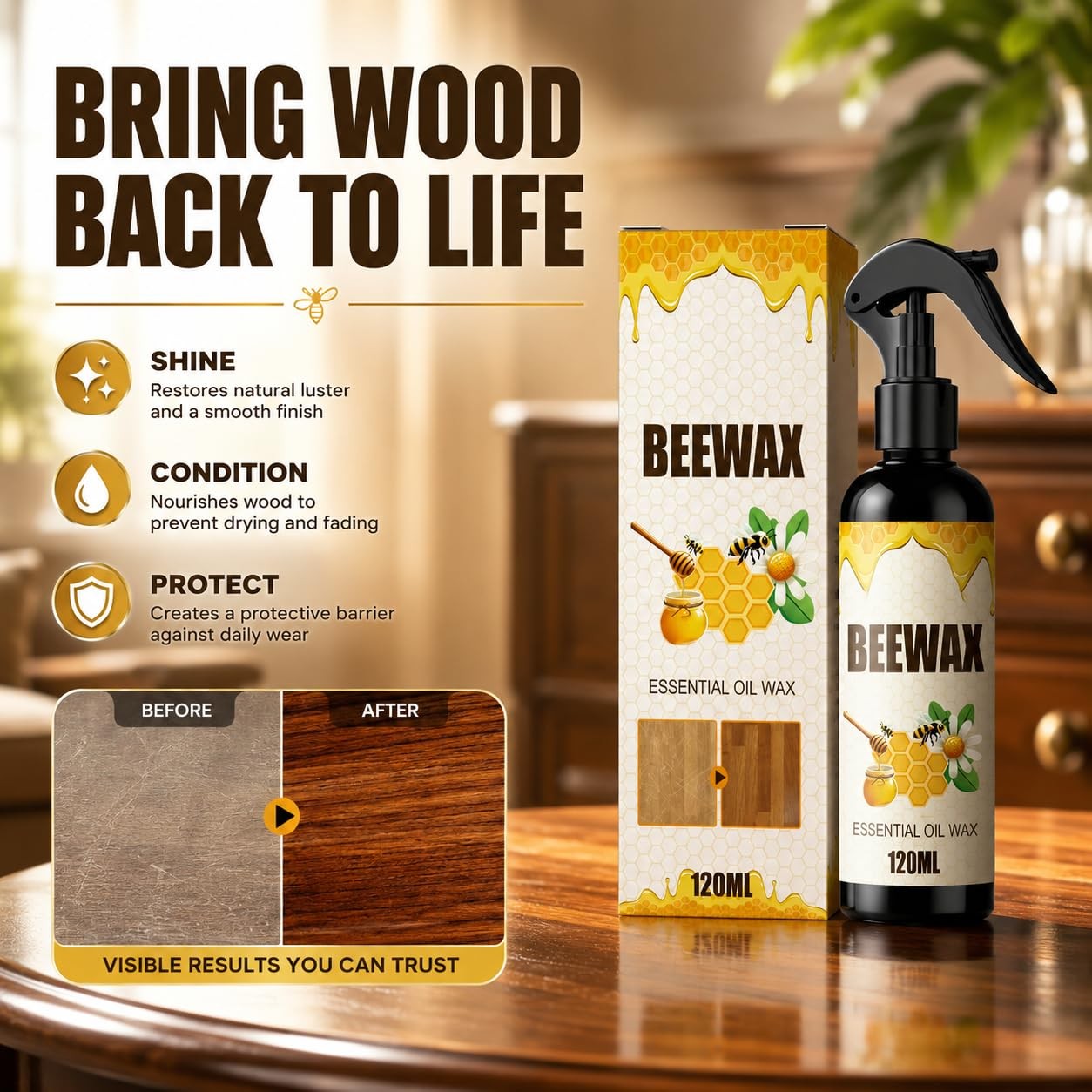 2pcs Beeswax Wood Polish,Bees Wax Furniture Polish And Cleaner,Beeswax Furnit…