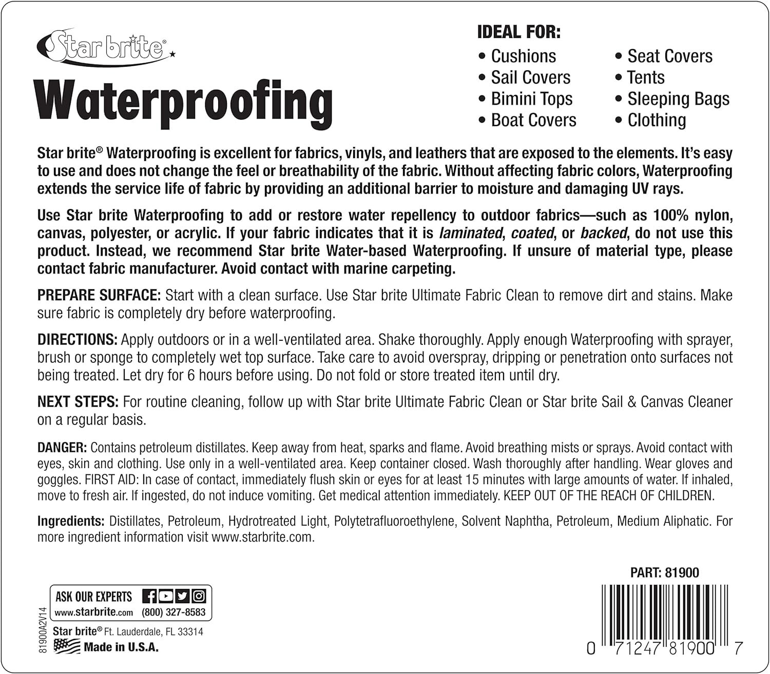 Spray, Waterproofer + Stain Repellent + UV Protection for Boat Covers, Car Co…