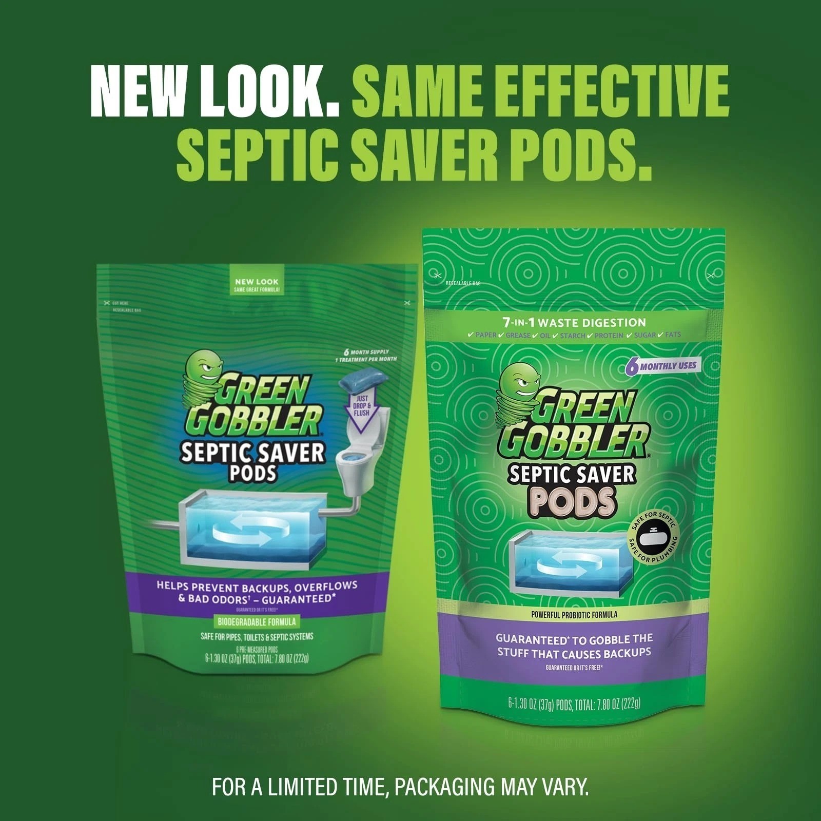 Green Gobbler Septic Tank Enzyme Treatment Packets, 6 Month Supply – Powerful