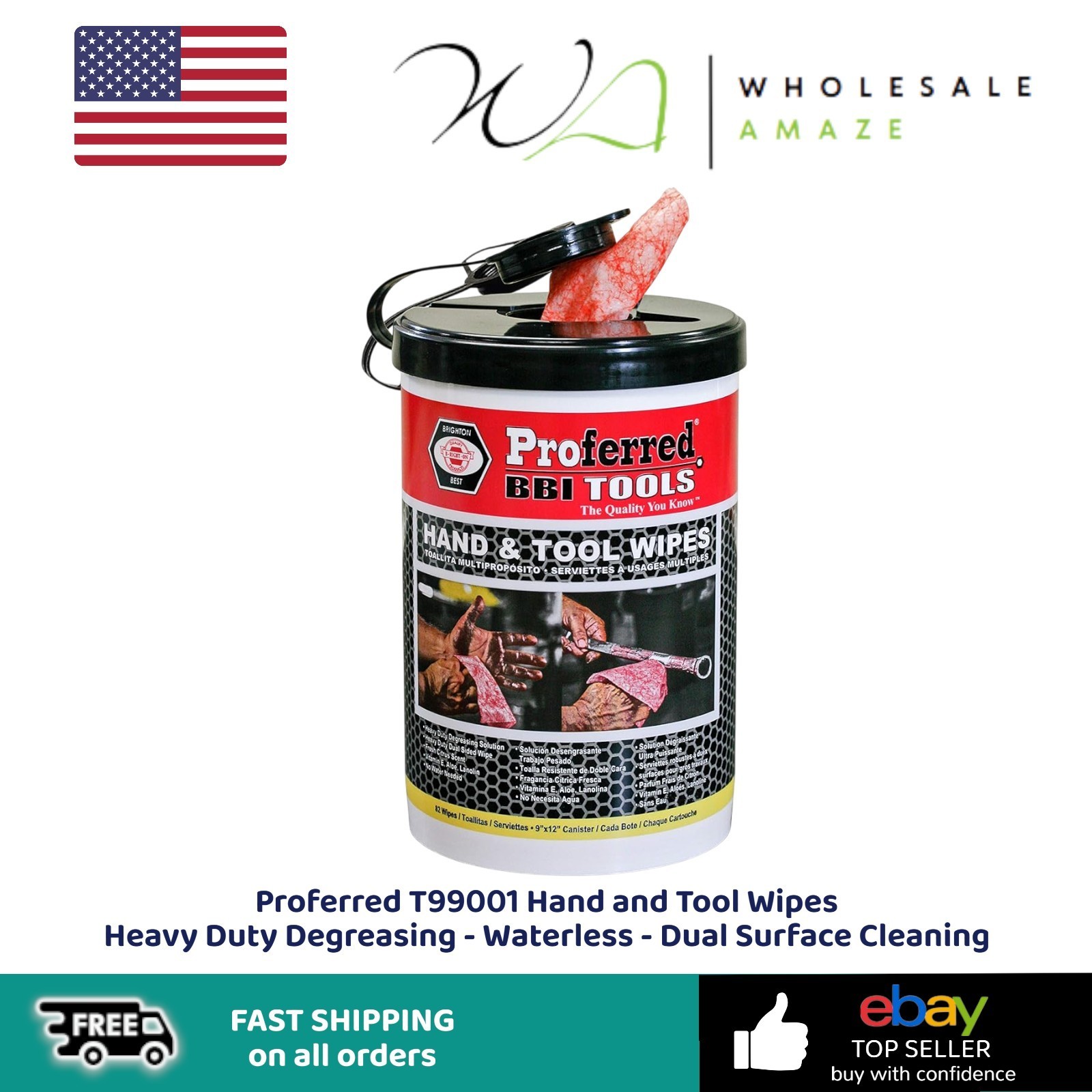Proferred T99001 Hand and Tool Wipes Heavy Duty Degreasing – Waterless