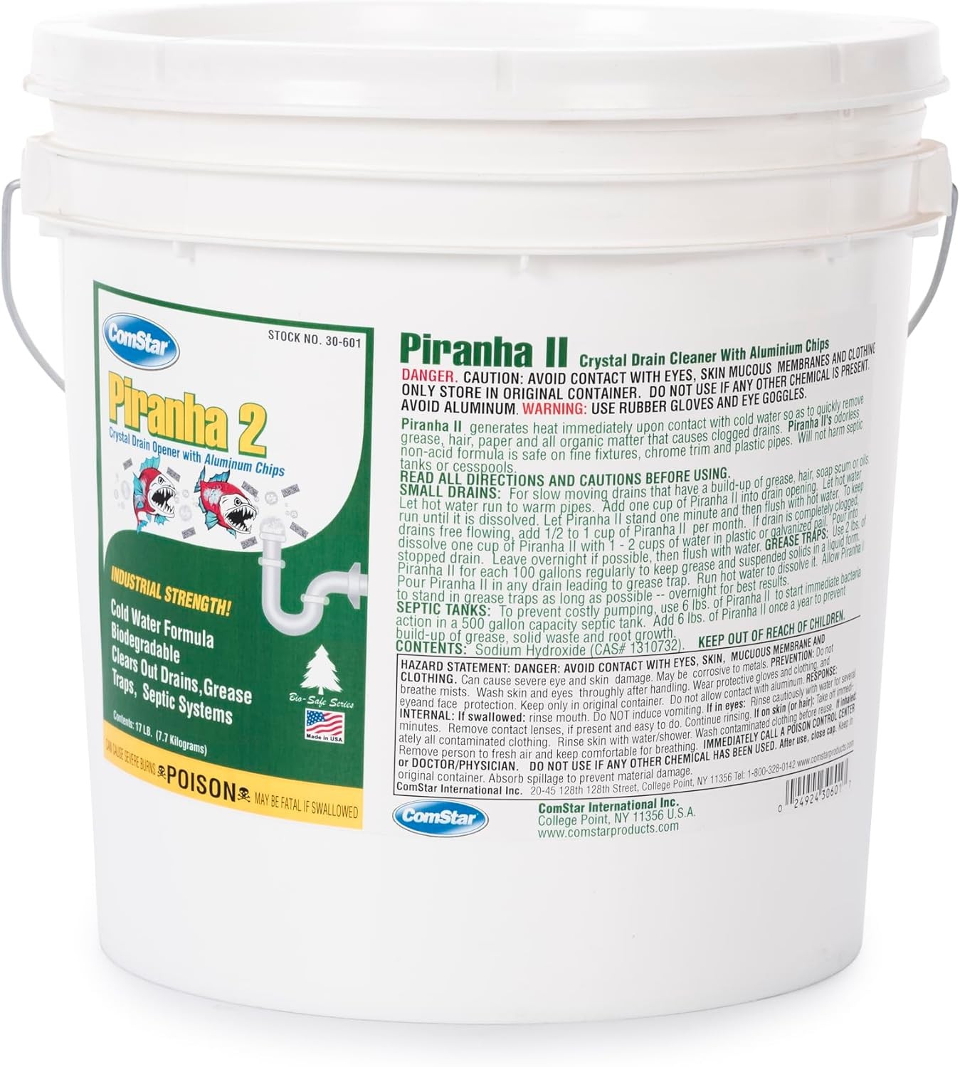 ComStar Piranha II 17 lbs Industrial Drain Opener Dissolves Grease & Hair