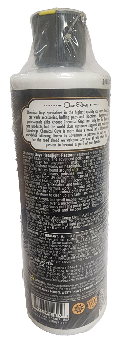 Chemical Guys Headlight Restore Plastic Rejuvenator UV Blockers 16 oz