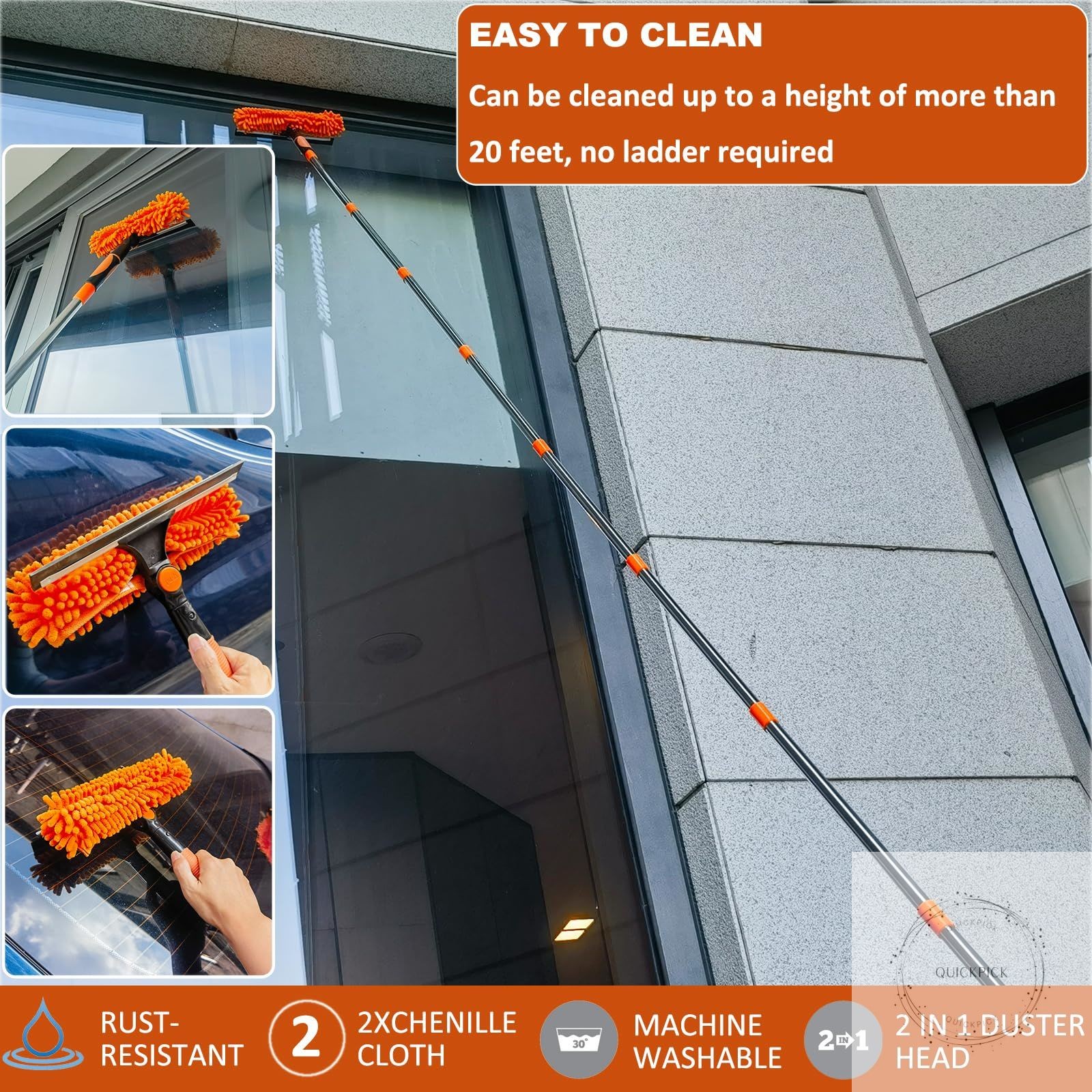 20+ Feet High Reach Duster Kit with 3-14 ft Extension Pole High Ceiling Dusting