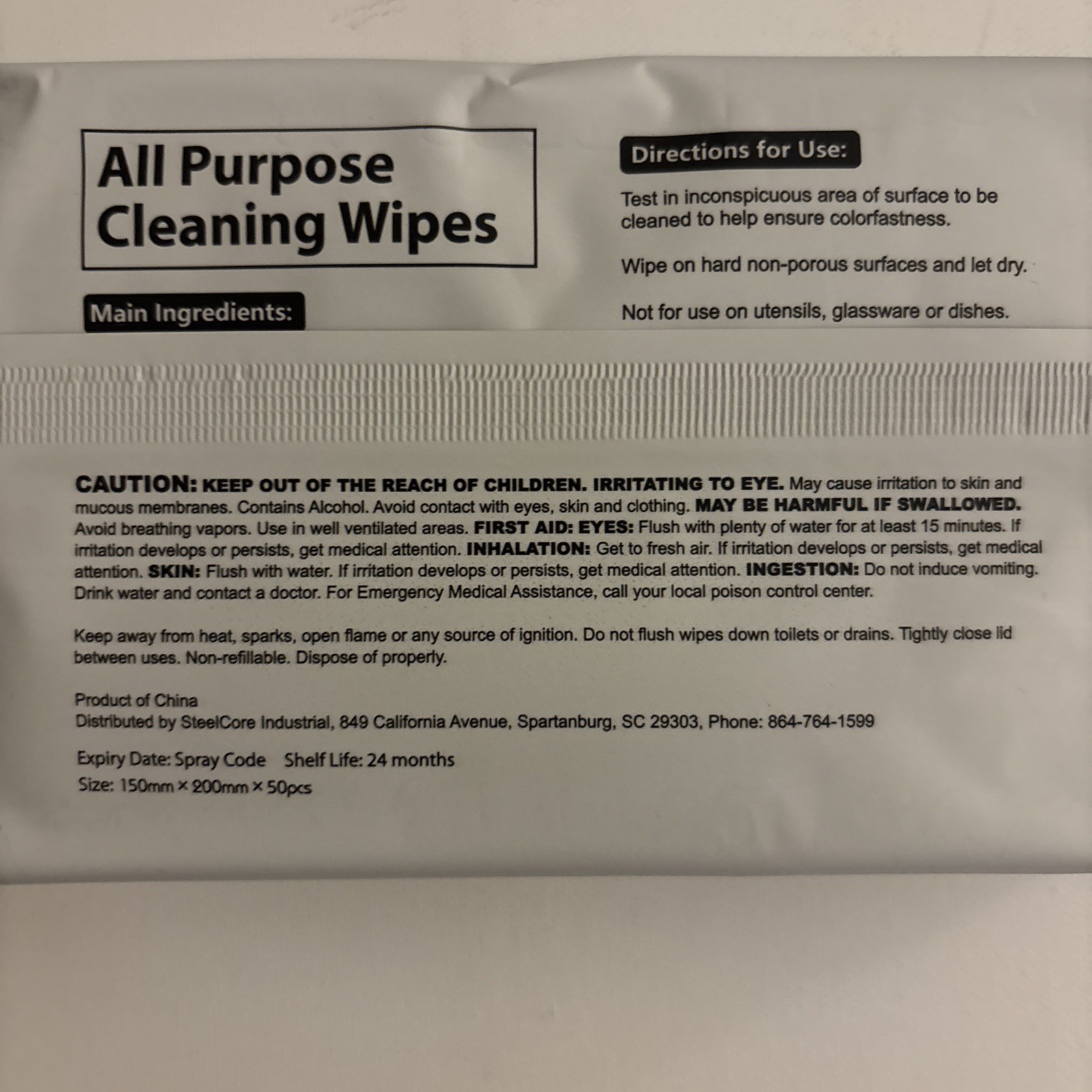 5 Packs (50 pcs per pack) Steelcore All Purpose Cleaning Wipes-250 Total Wipes