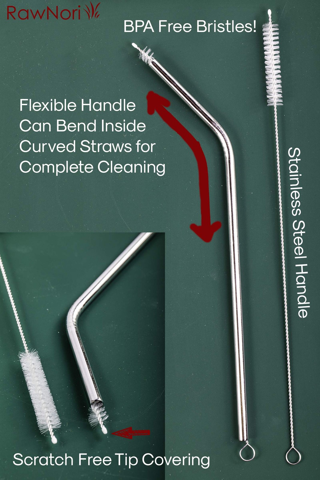 2 Drinking Straw Cleaning Brush Long – Bristle Cleaner for Stainless Steel Dr…