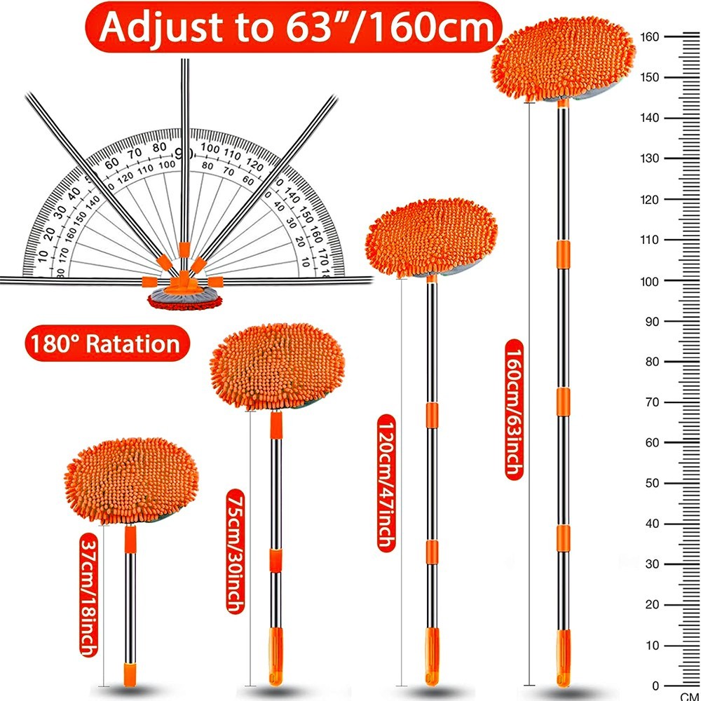 63″ MICROFIBER CAR RV TRUCK WASH BRUSH MOP KIT MITT SPONGE TELESCOPING HANDLE