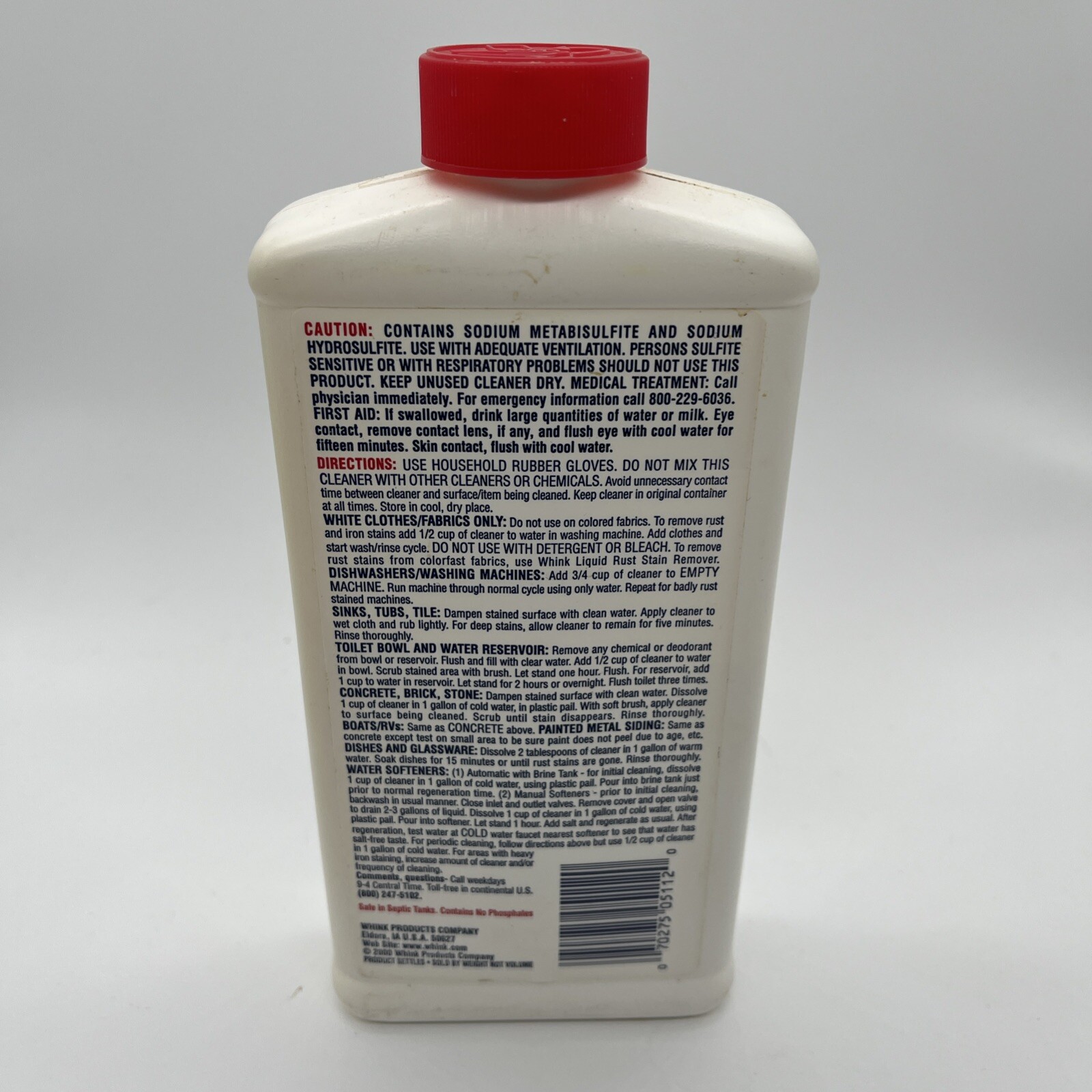 ’00 Whink Rust & Iron Stain Remover Kitchen Boat Appliances Laundry Half Full