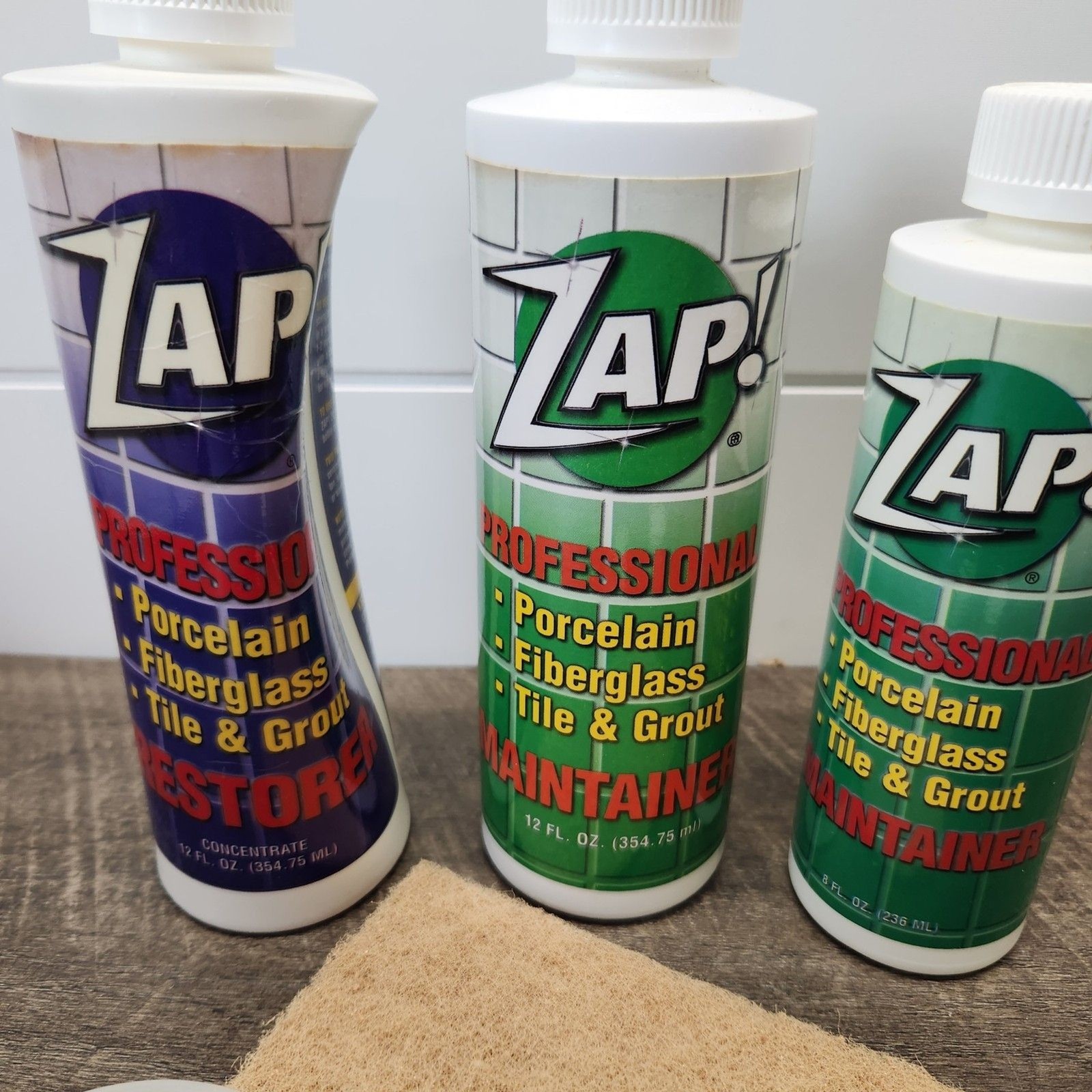 NEW ZAP! Professional Cleaner Porcelain Fiberglass Tile Maintainer Restorer Kit