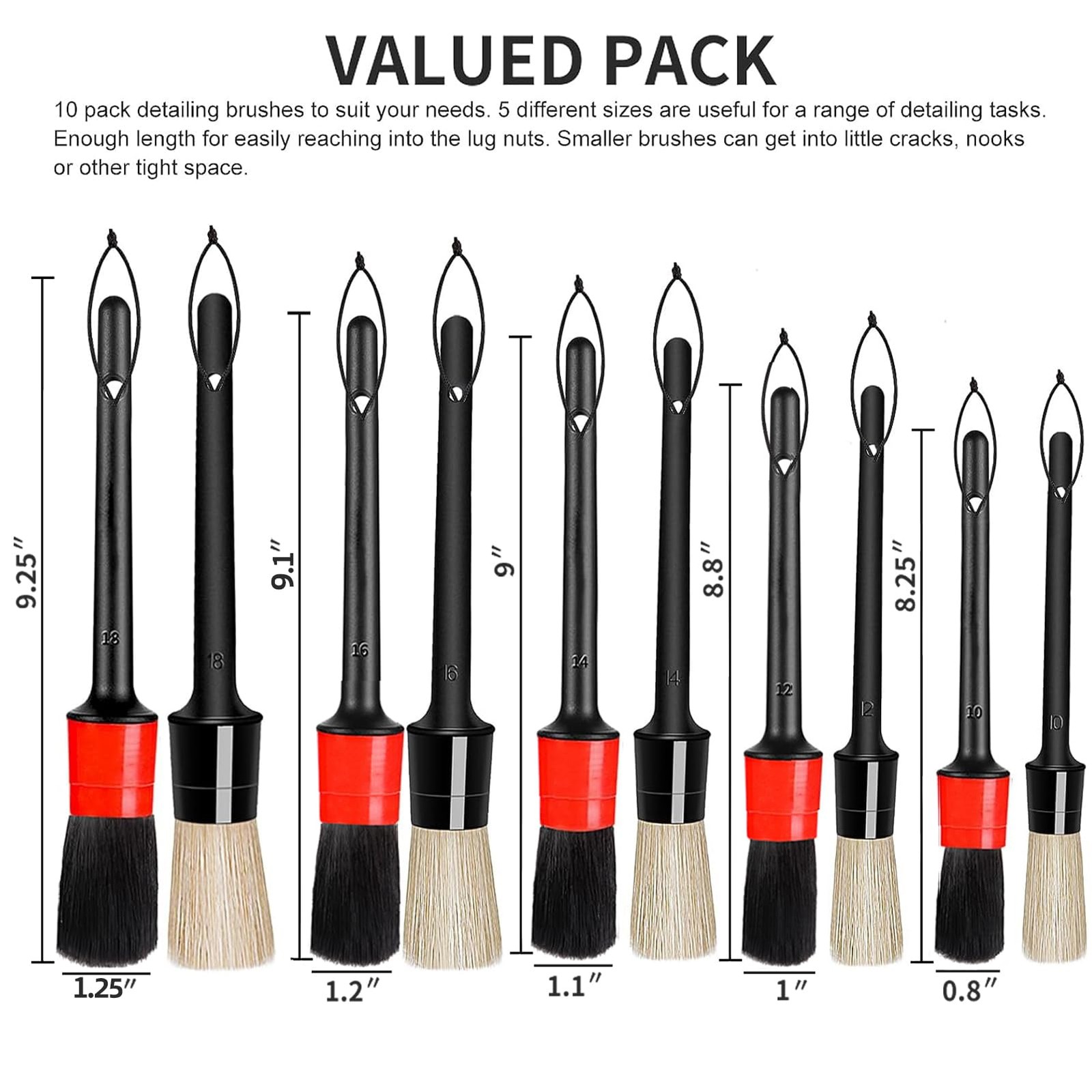 Detailing Brush Set – 10 Pcs Detail Brushes Car Detailing, Auto Boar Hair Car…