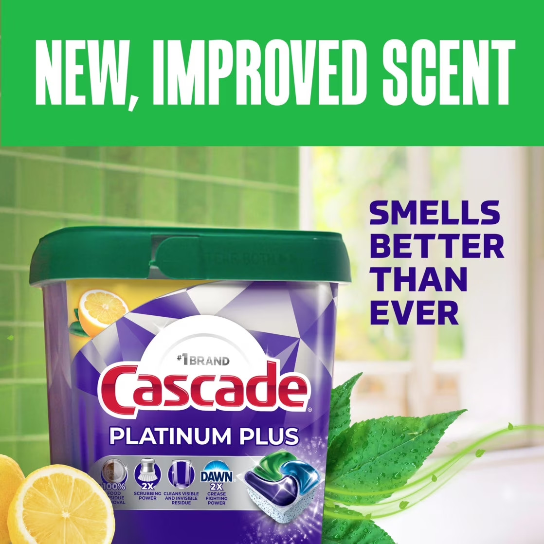1-2 Pack Cascade Platinum Plus Dishwasher Pods Detergent Soap Tabs Lemon 47 Ct