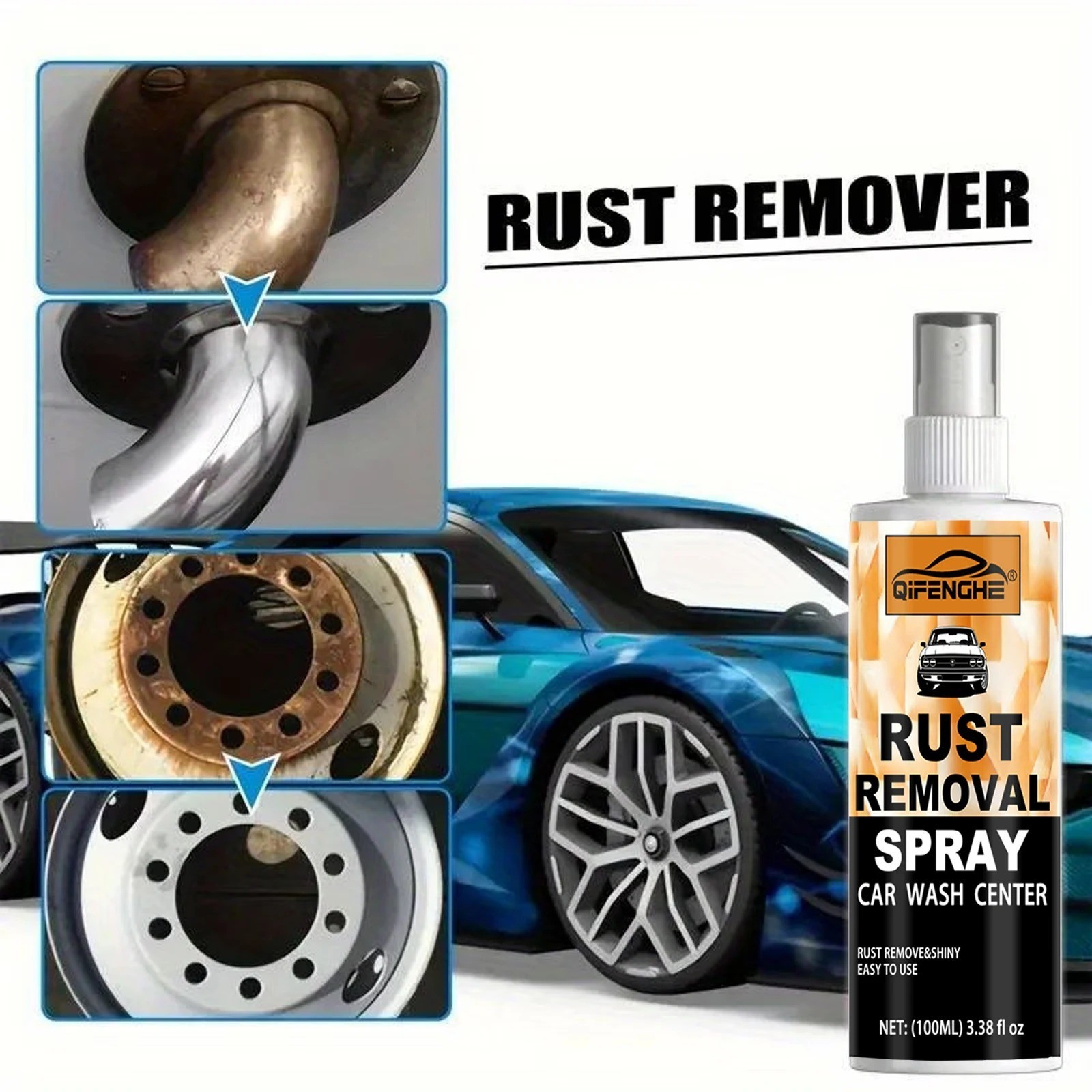 Rust Remover Spray for Metal Iron Steel Chrome Fast Acting Cleaner Safe*