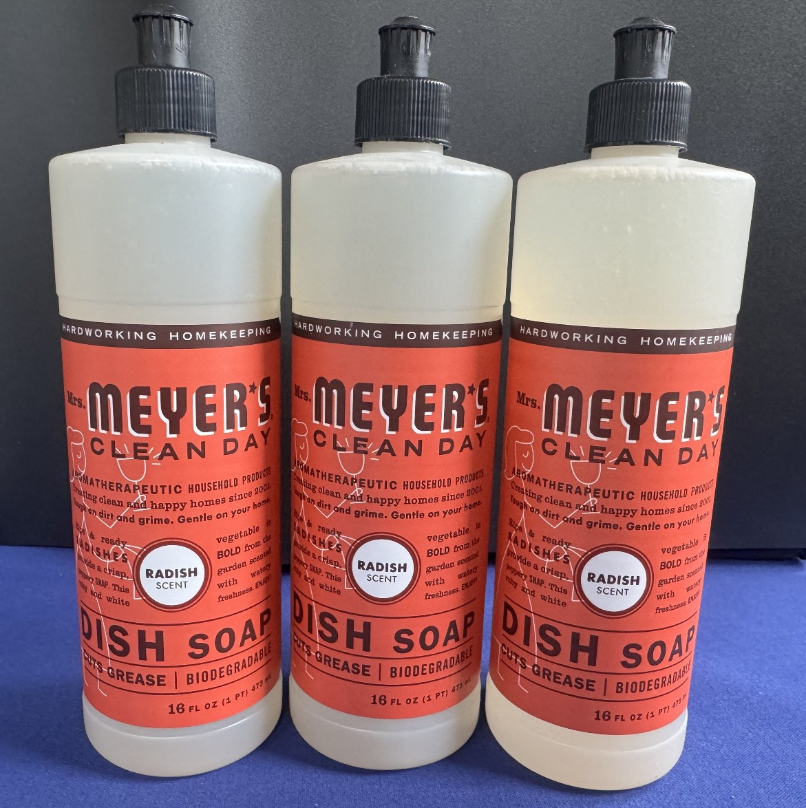 Mrs. Meyer’s Radish Scent Clean Day Dish Soap • 16 Ounce Bottle • Set of 3