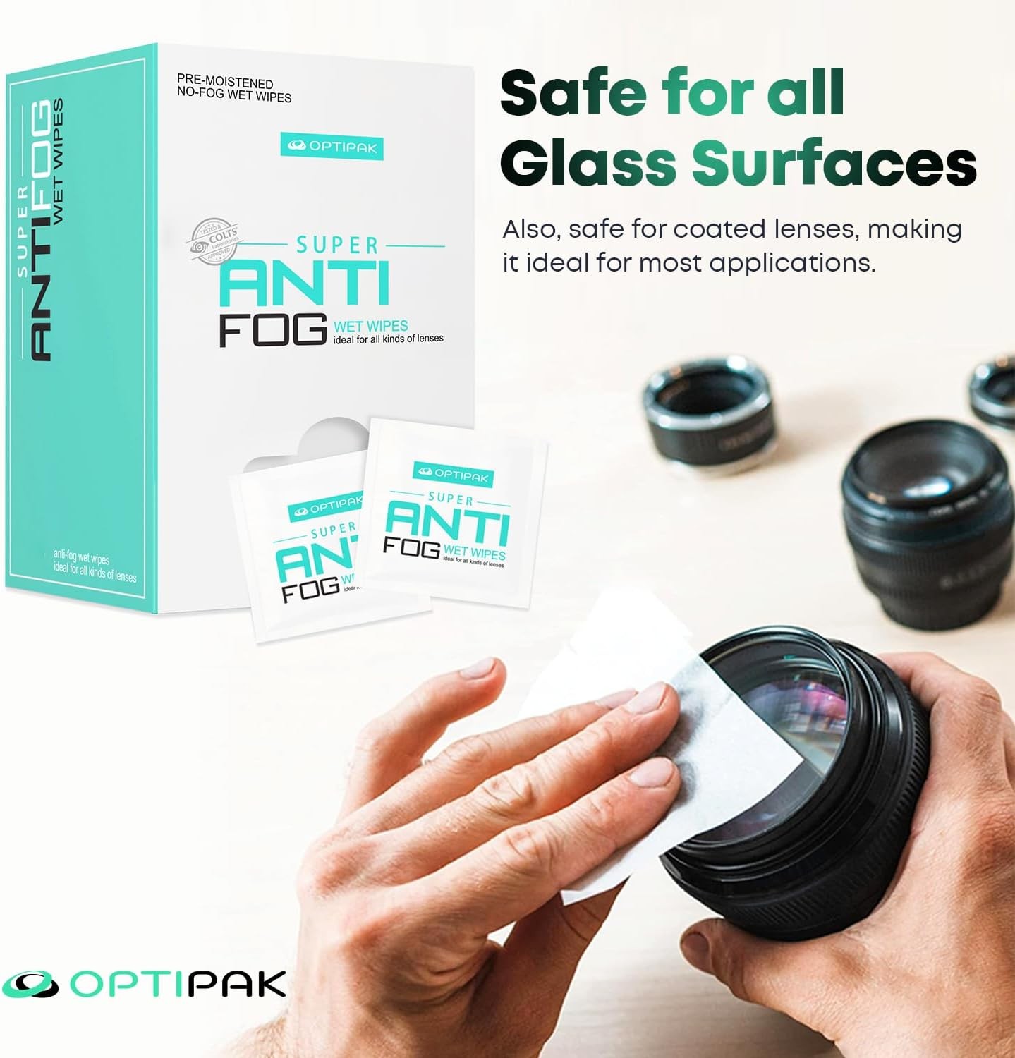 Anti Fog Wipes for Glasses, Binoculars, Face Shields, Ski Masks or Swim