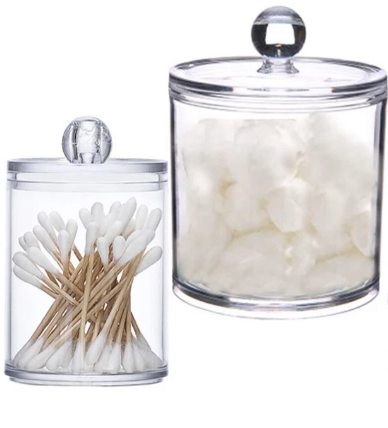 Qtip DISPENSER HOLDER Bathroom Vanity Organizer Apothecary Clear 10 oz & 20 oz.