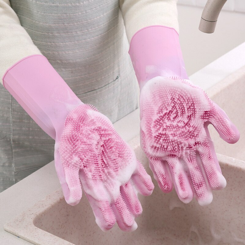 Silicone Dish Washing Heat Resistant & Vegetable Brush Scrubber Cleaning Gloves