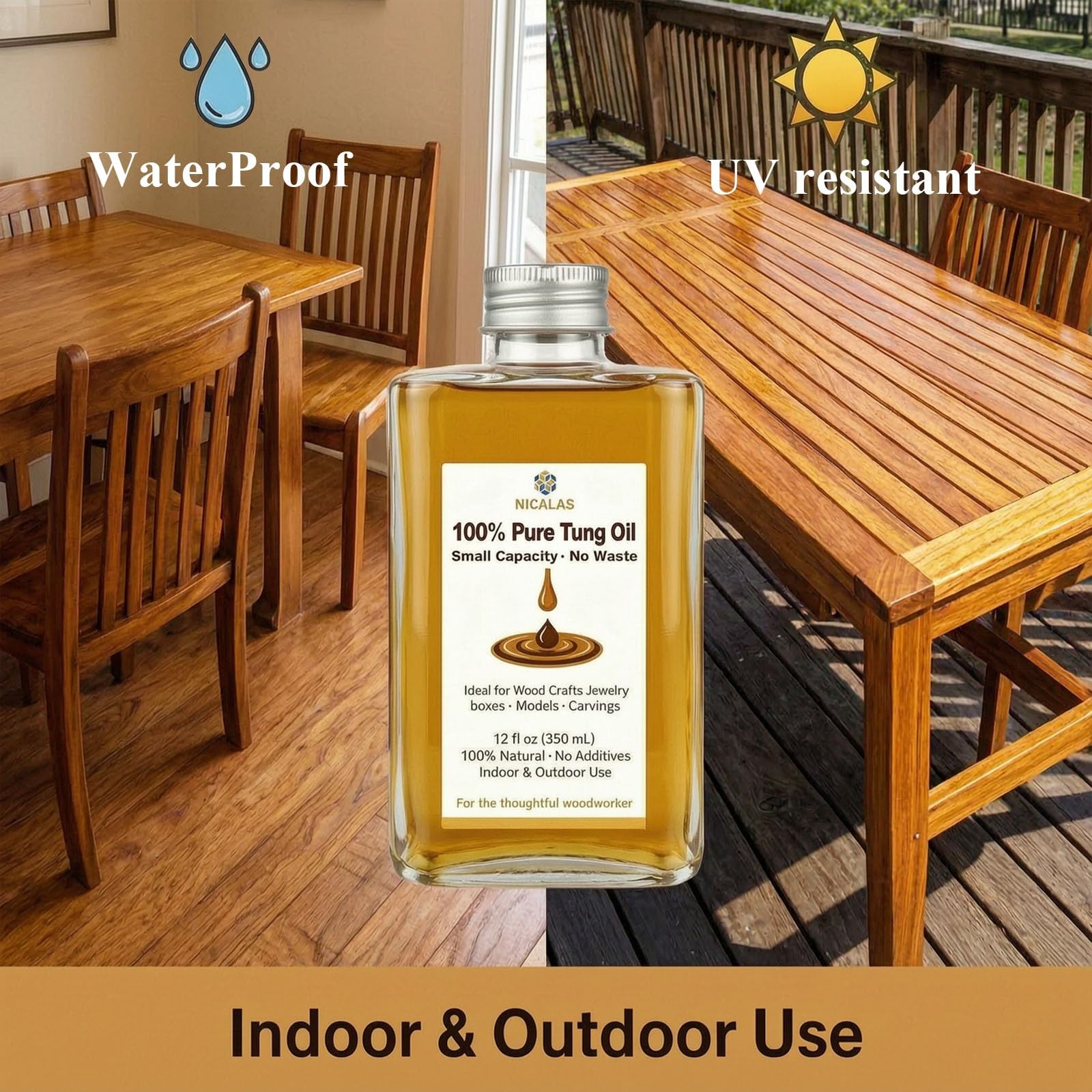 12oz Pure Tung Oil for Wood Finishing, Small Capacity for Woodworking Crafts,…
