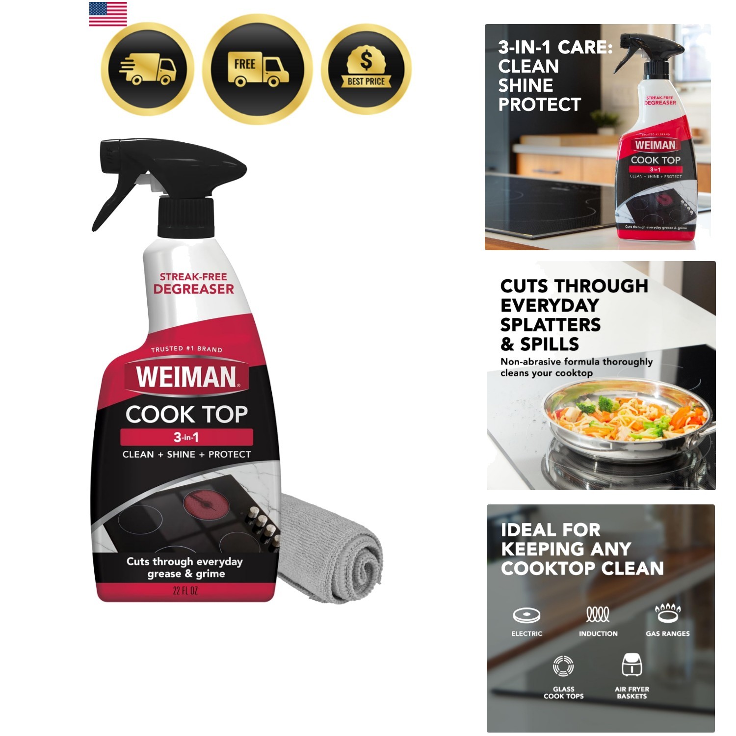 22 Fl Oz Cooktop Cleaning Spray & Microfiber Cloth – Cooktop & Oven Cleaner f…