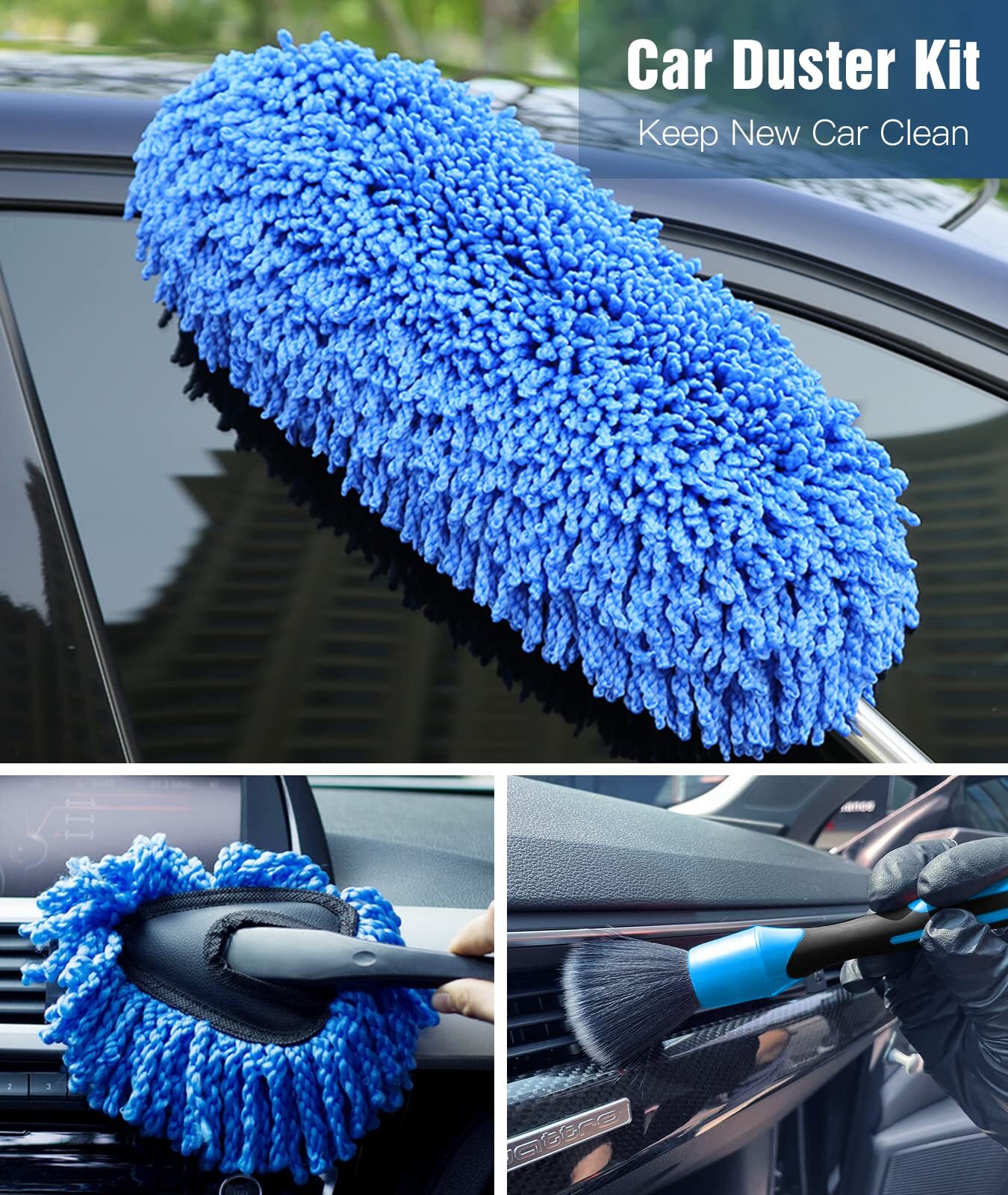 Car Duster Kit 3 Pack Car Detailing Brush Set With Extendable Microfiber Dust Br
