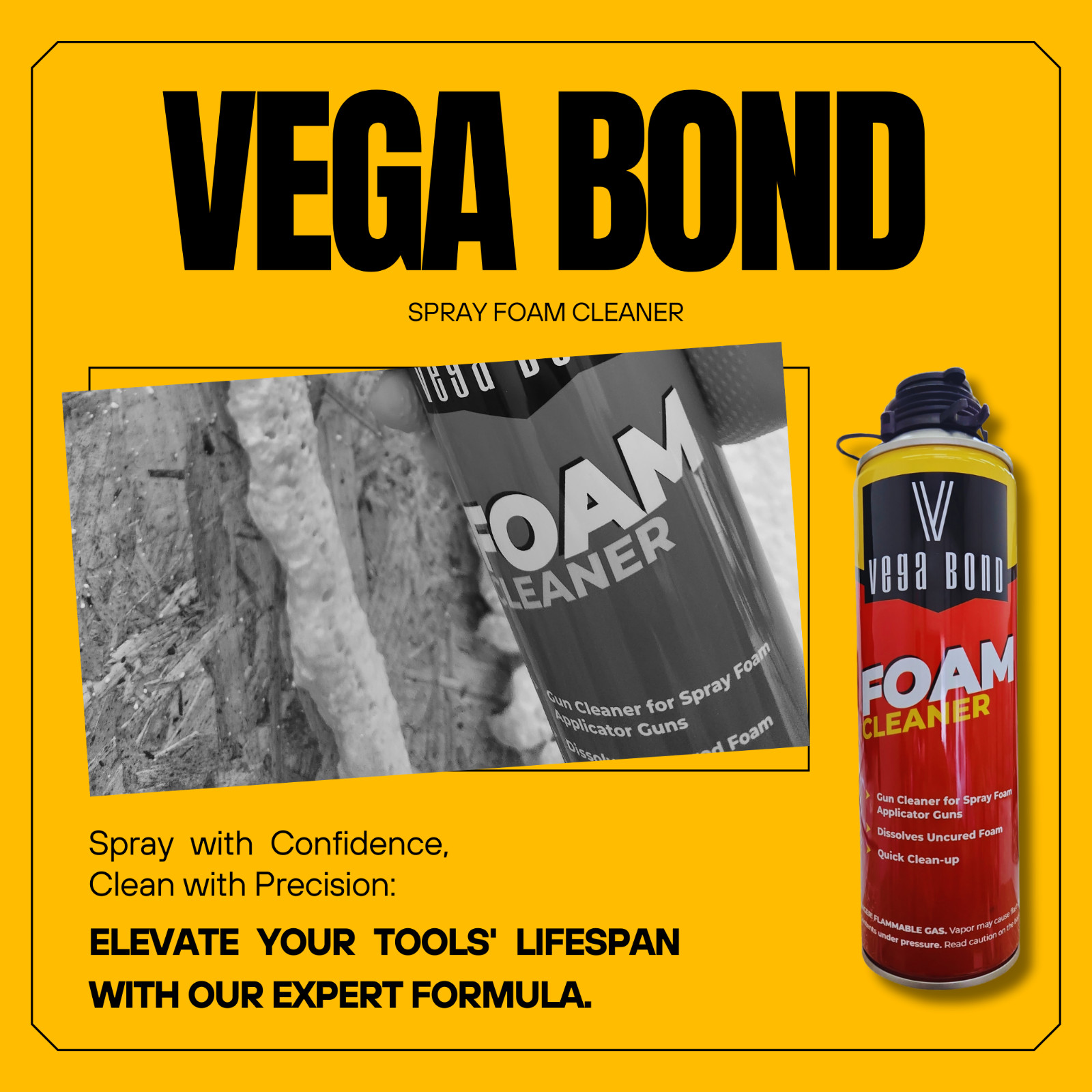 Vega bond Spray Foam Cleaner, 15 oz Dual Pack – Dissolves Uncured Expanding Foam