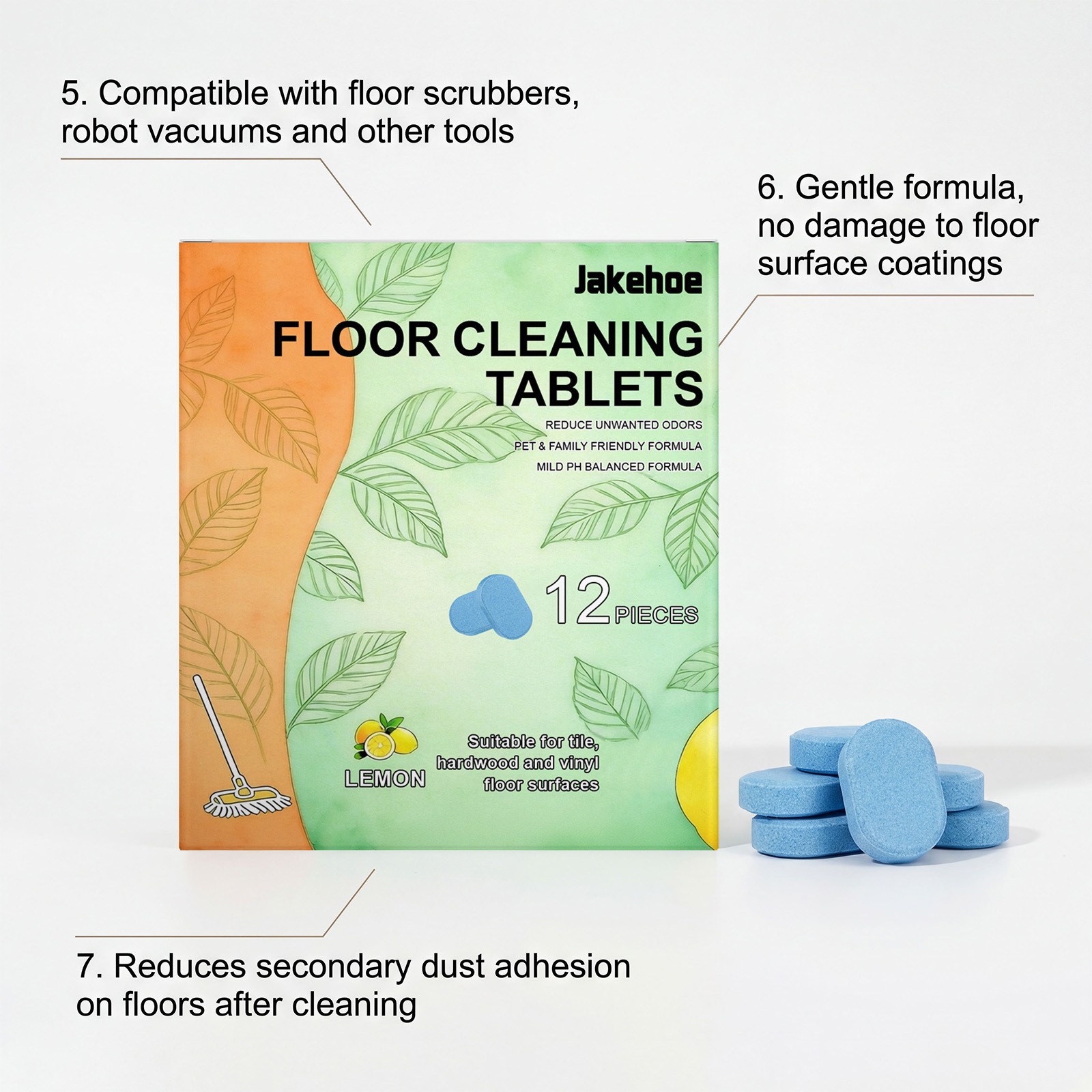 12pc Floor Cleaning Solution Tablet, Deep Cleans for Multiple Floors,lemon Scent