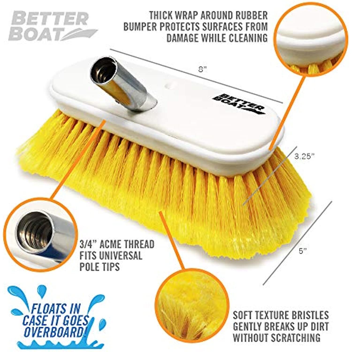 Car Wash Brush & Boat Brush Head Boat Deck Brush Scrubbing Bristle 8″ Scrub