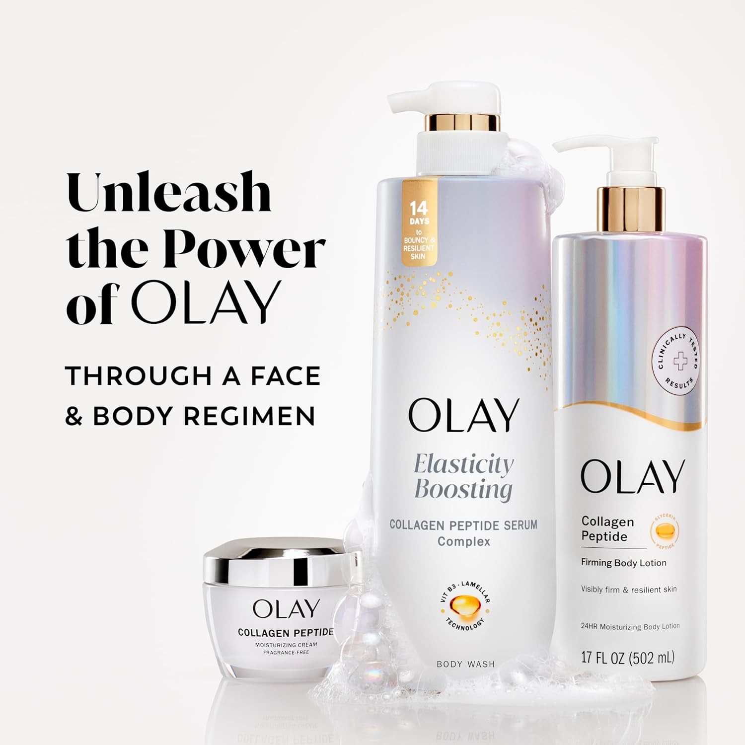 Olay Body Wash for Women, Elasticity Boosting, Collagen Peptide Serum Complex,