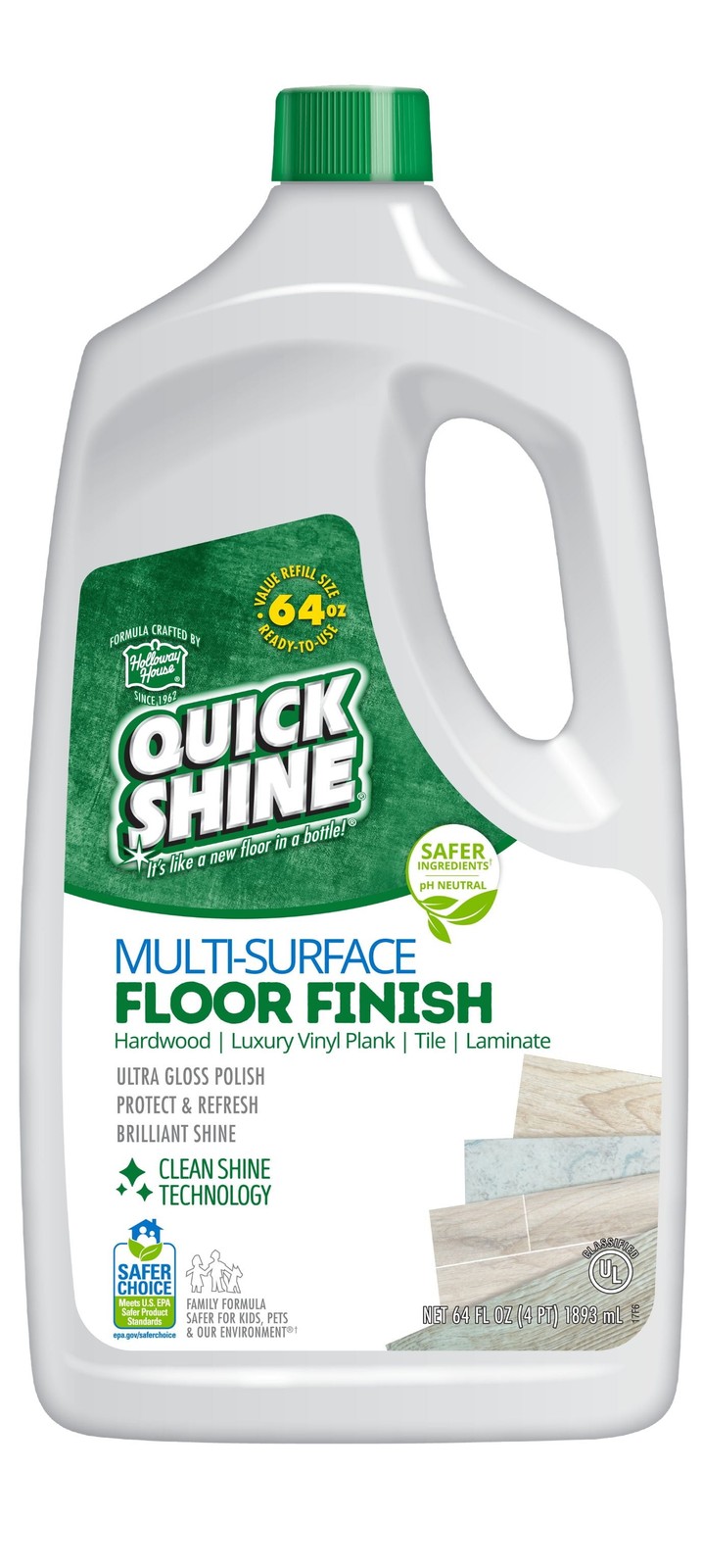 Quick Shine Multi-Surface Floor Finish, Pfas-Free Formula, All Household Floor