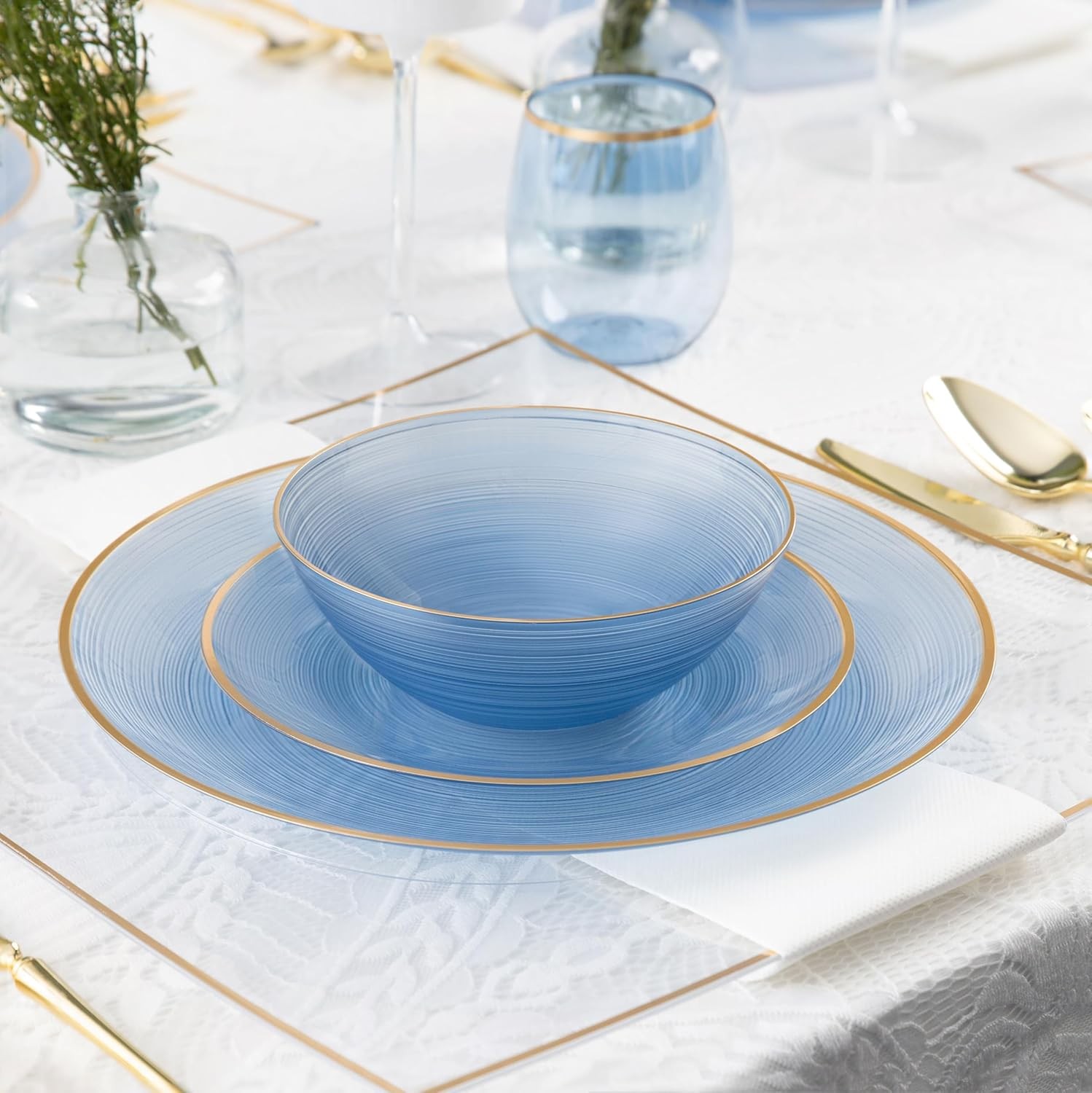 PLASTICPRO 128 Pieces Crystal Design Plastic Plates Combo Pack 7 inch and 10 i