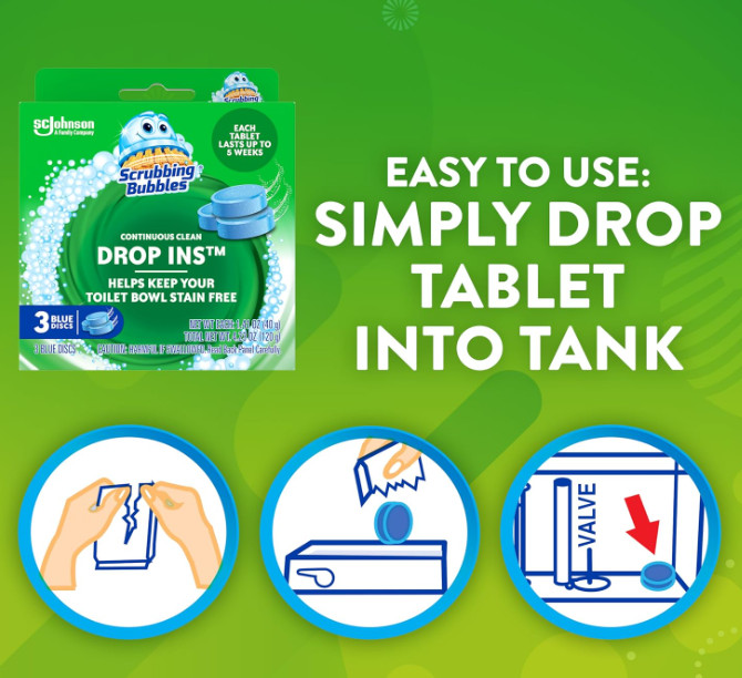 Scrubbing Bubbles Continuous Clean Toilet Drop-Ins, Automatic Blue Toilet Bowl C