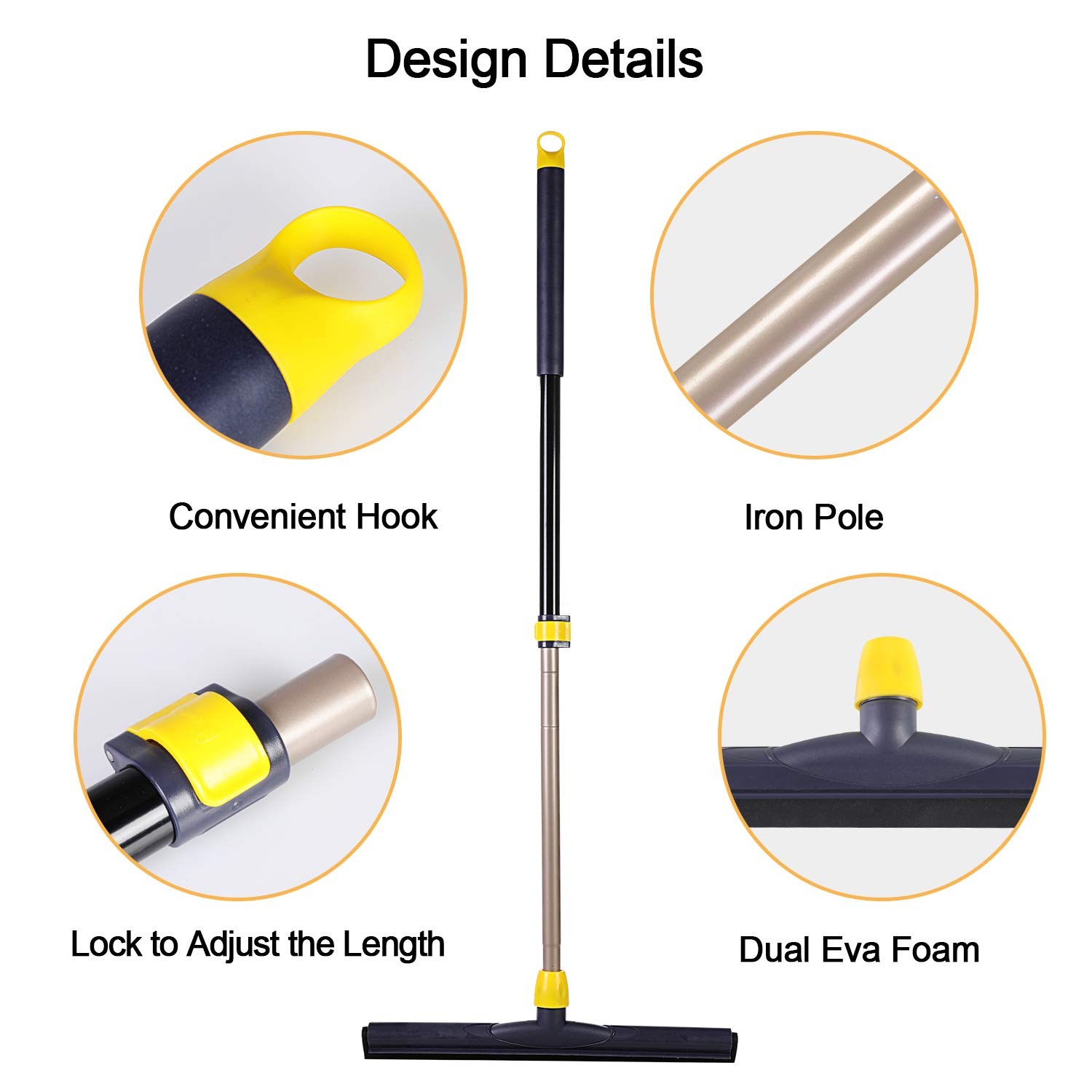 Floor Squeegee Scrubber with Telescopic Pole for Garage, Bathroom, Tile Cleaning