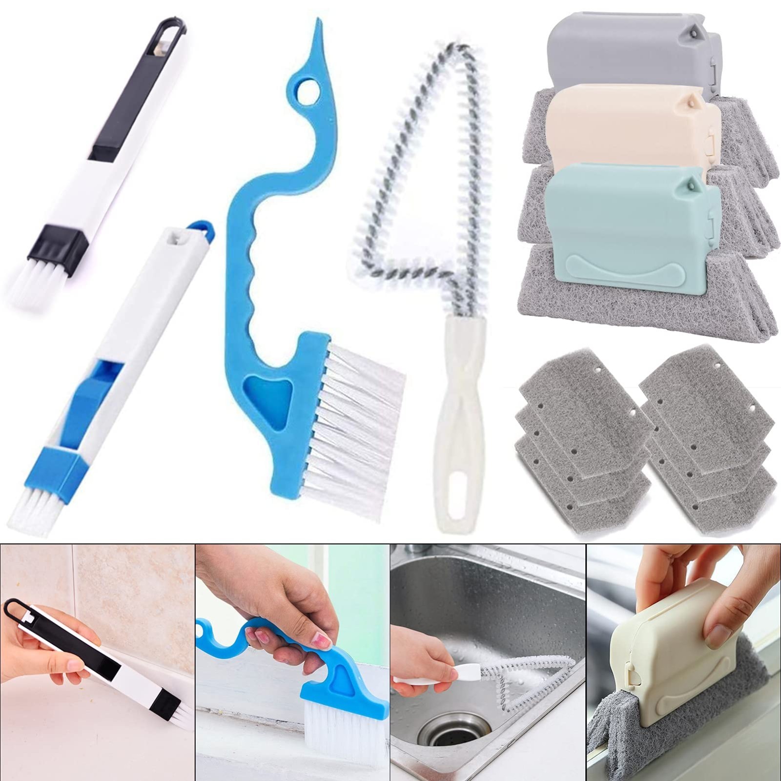 Magic Window Sill Cleaner Set, 13Pcs Tile Line Brush Kit, Multicolor