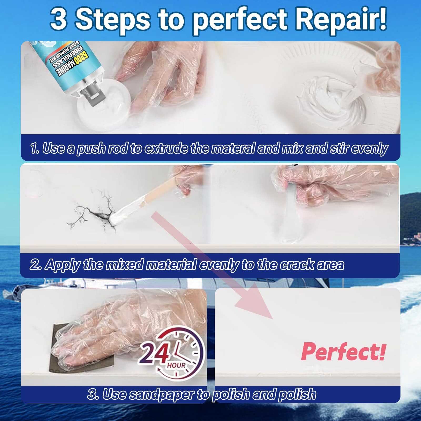 5200 Marine Fiberglass Repair Kit, Marine Gel Coating Repair Kit, Epoxy Resin…