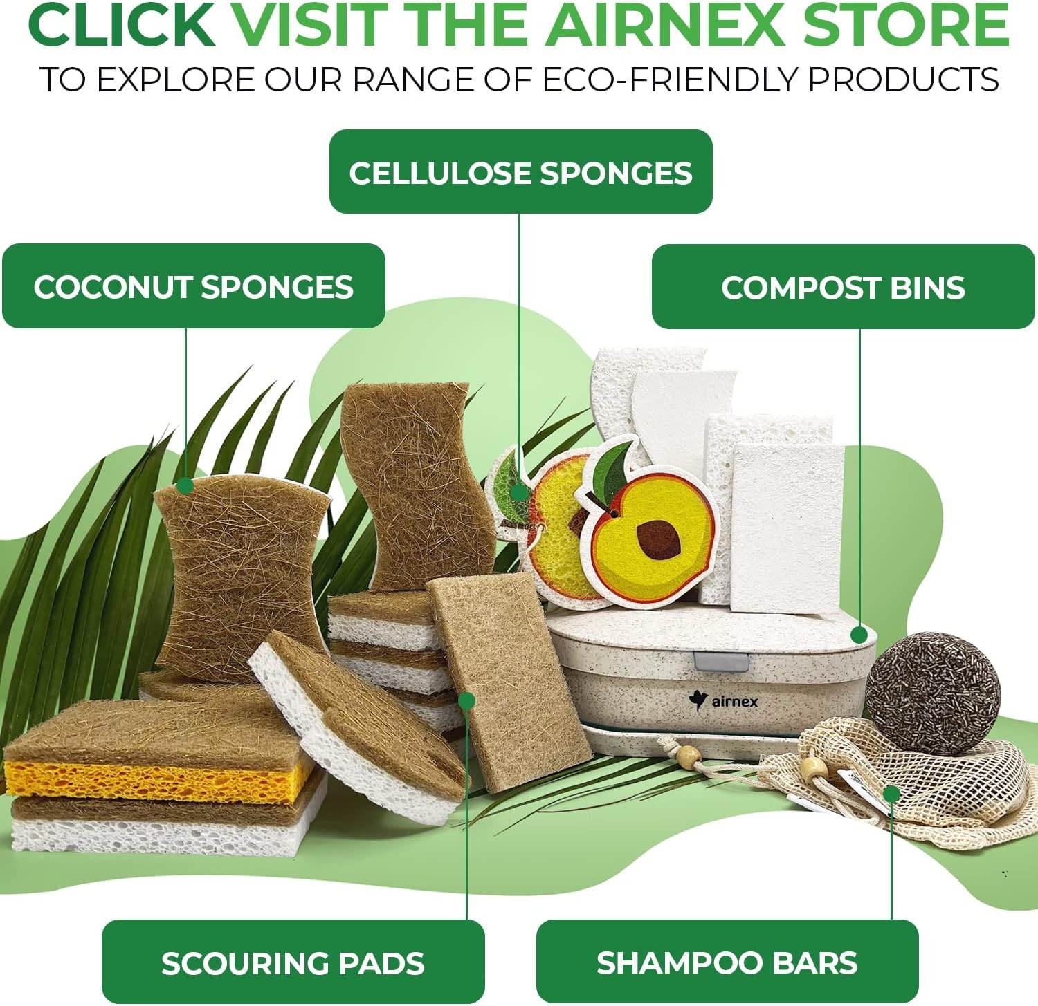 10 Pack Biodegradable Natural Kitchen Sponge – Compostable Cellulose and Coconut