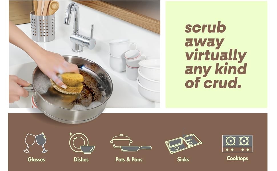 Natural Scouring Pads, Eco Friendly Scrubbing Sponges for Kitchen Cleaning and